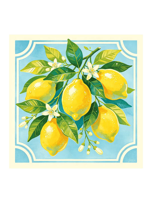 Pañuelo De Seda De Morera 100 Por Ciento Con Estampado De Limón Tamaño 90 x 90 cm