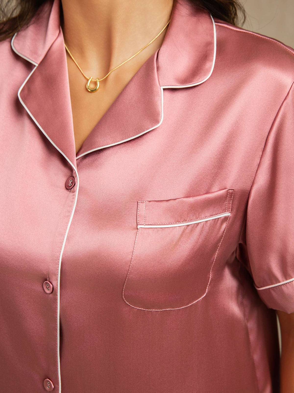 Pijama De Manga Corta De Seda 100% De Morera Para Mujer