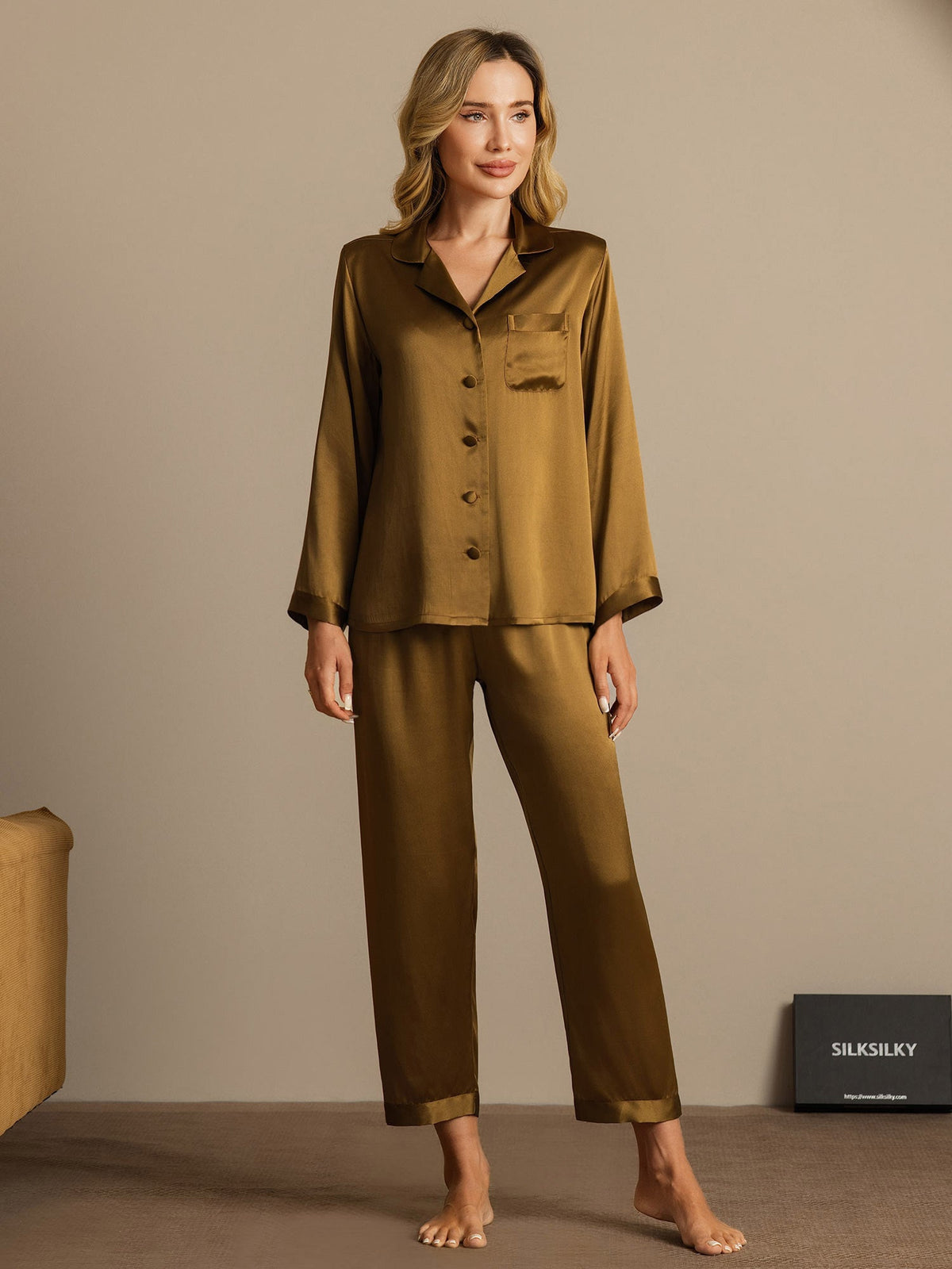 Seda Pura Button Up Pijamas de mujer