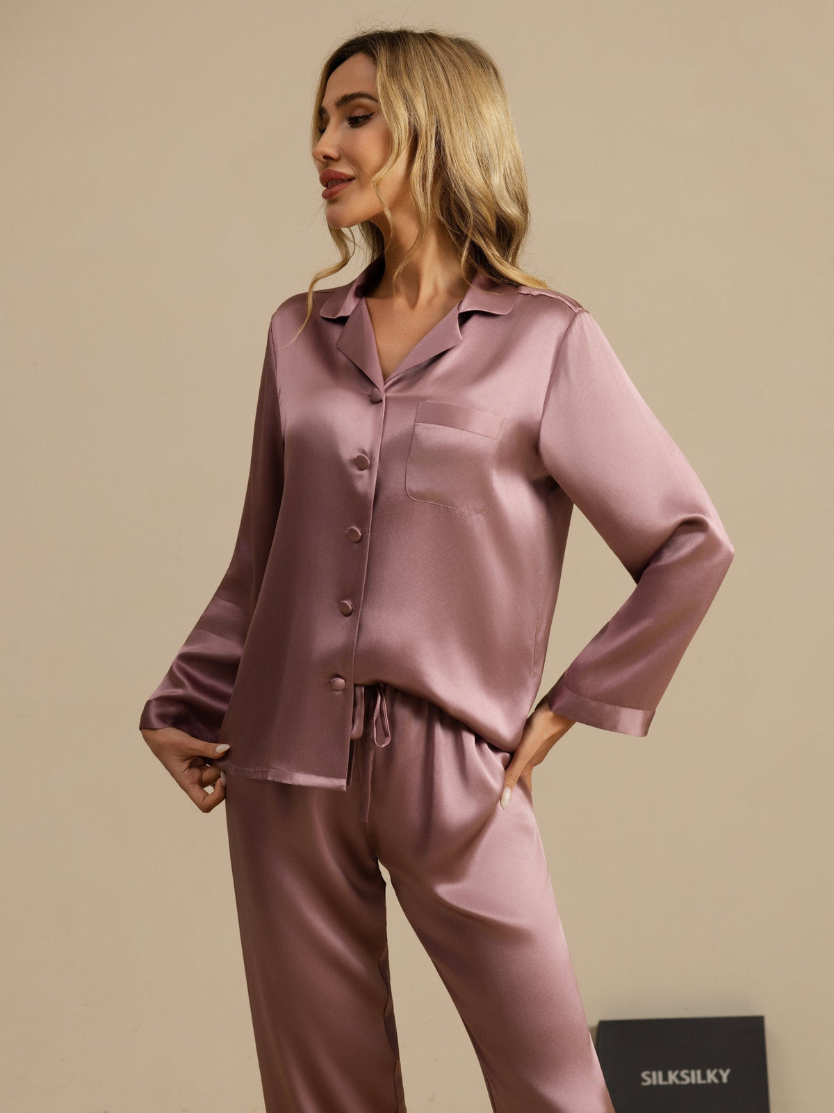 Seda Pura Button Up Pijamas de mujer