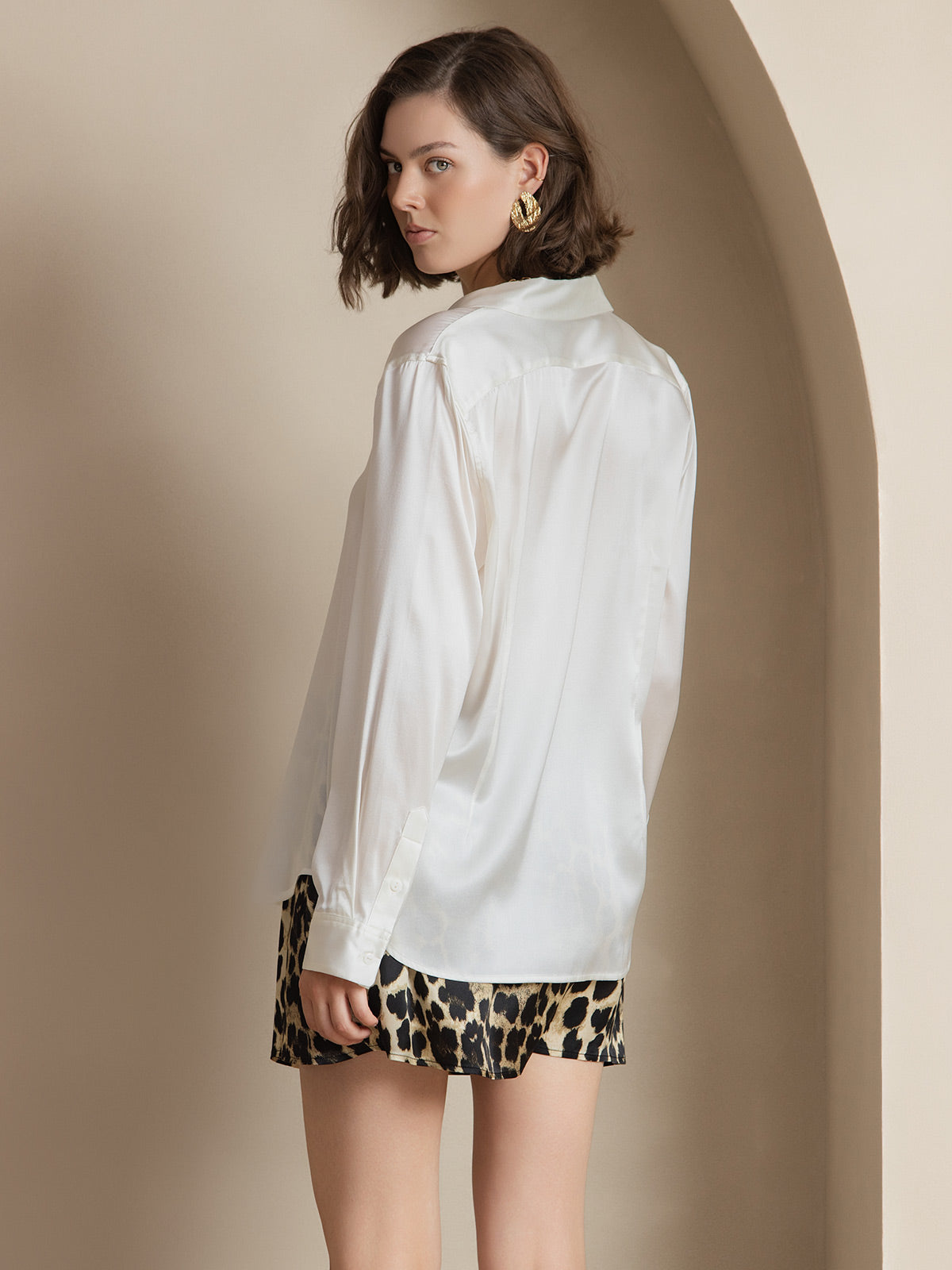 19Momme Aurora Cruz Seda con Cuello Básica  Camisa