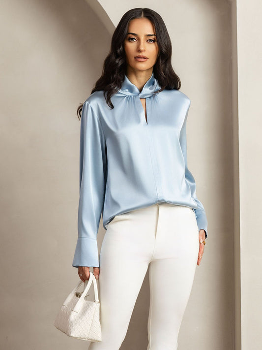 Blusa De Seda 19 Momme Con Escote De Lágrima Y Botones Tipo Perla