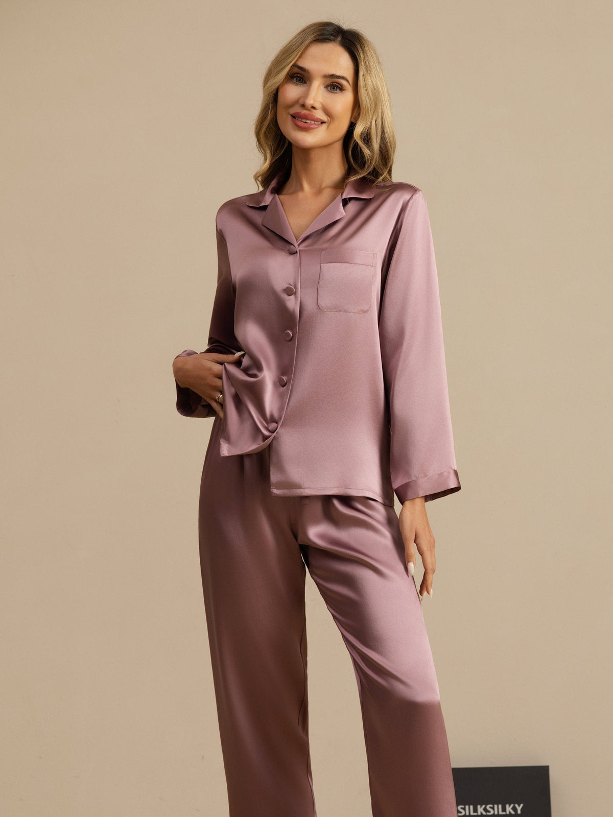 Seda Pura Button Up Pijamas de mujer