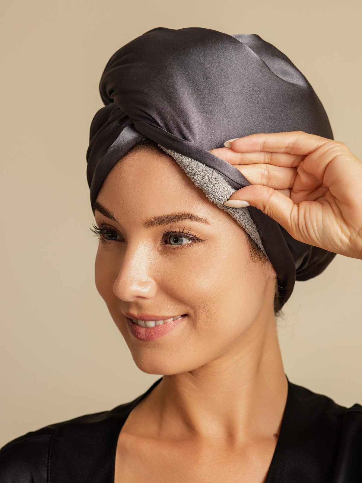 100% Seda de Mora Toalla Turbante Bifásica para el Cabello – Secado Rápido, Anti-Frizz & Suave con el Cabello