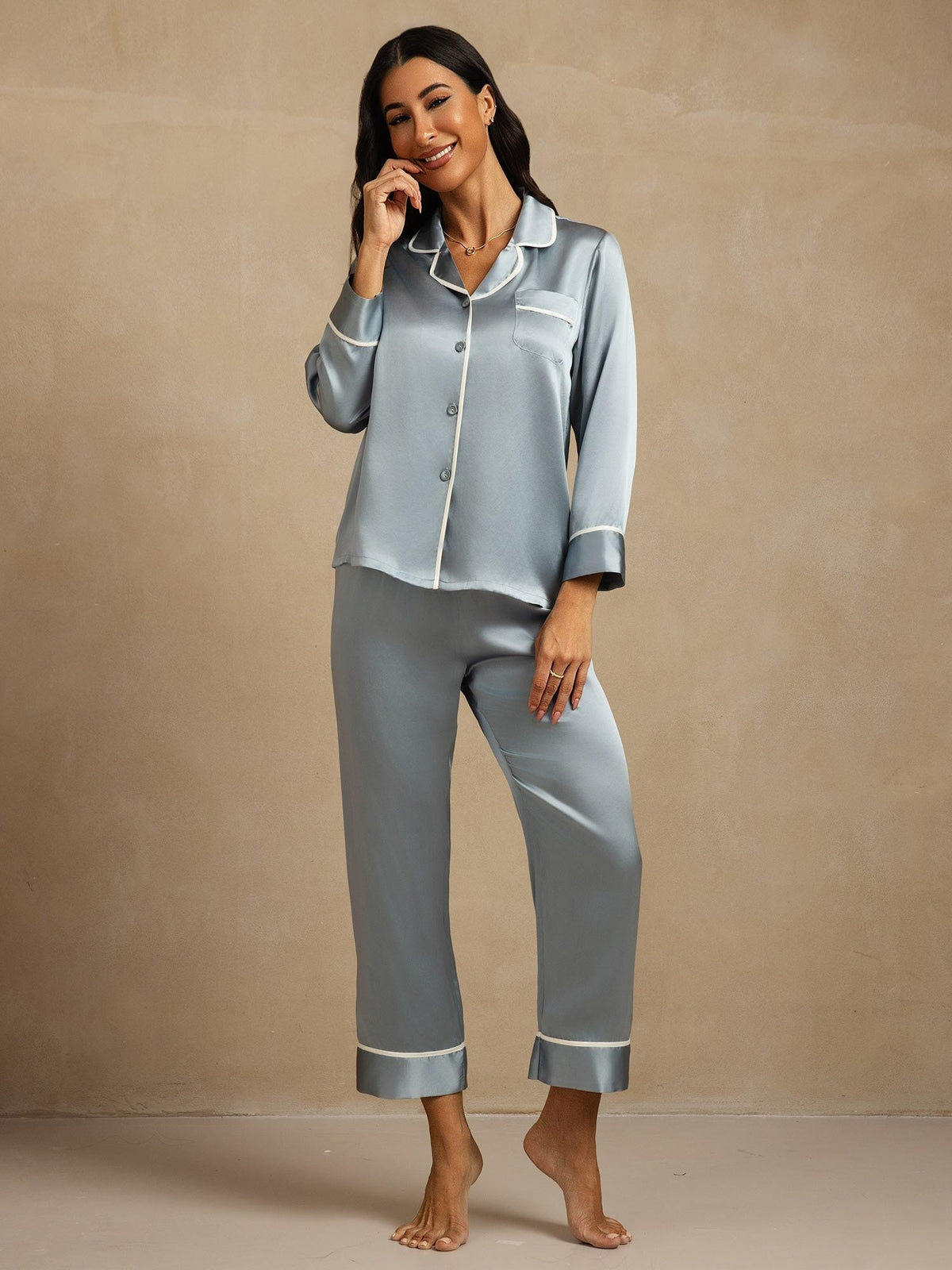 Conjunto de Pijama Clásico de Seda de Morera 100%