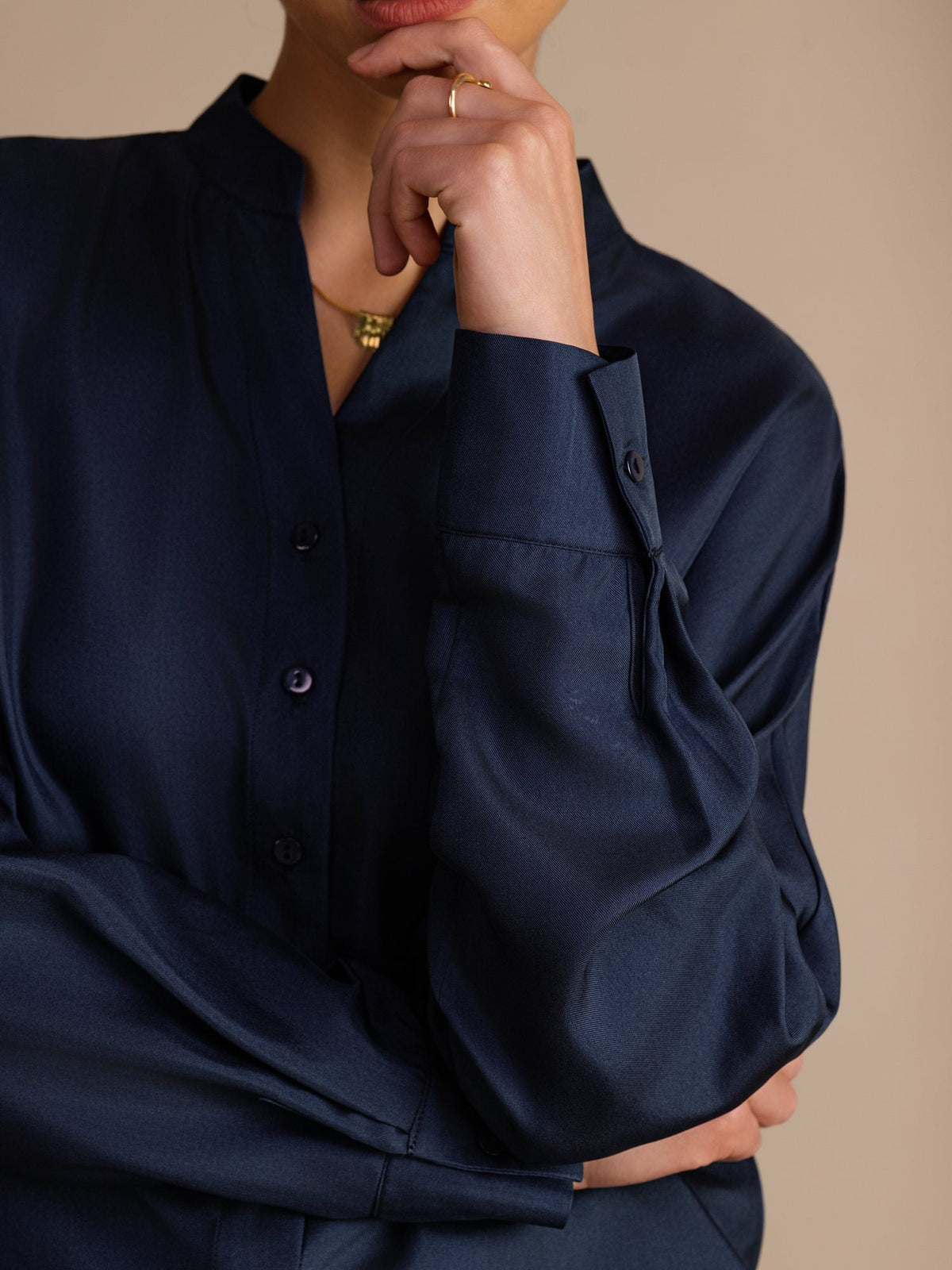 Blusa De Seda De Morera 100 Por Ciento Mujer Con Escote Abierto Y Cordón De Ajuste Manga Larga