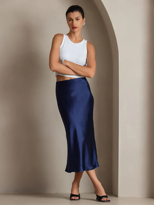 Falda Elegante Básica de Seda Pura Aurora Cruz