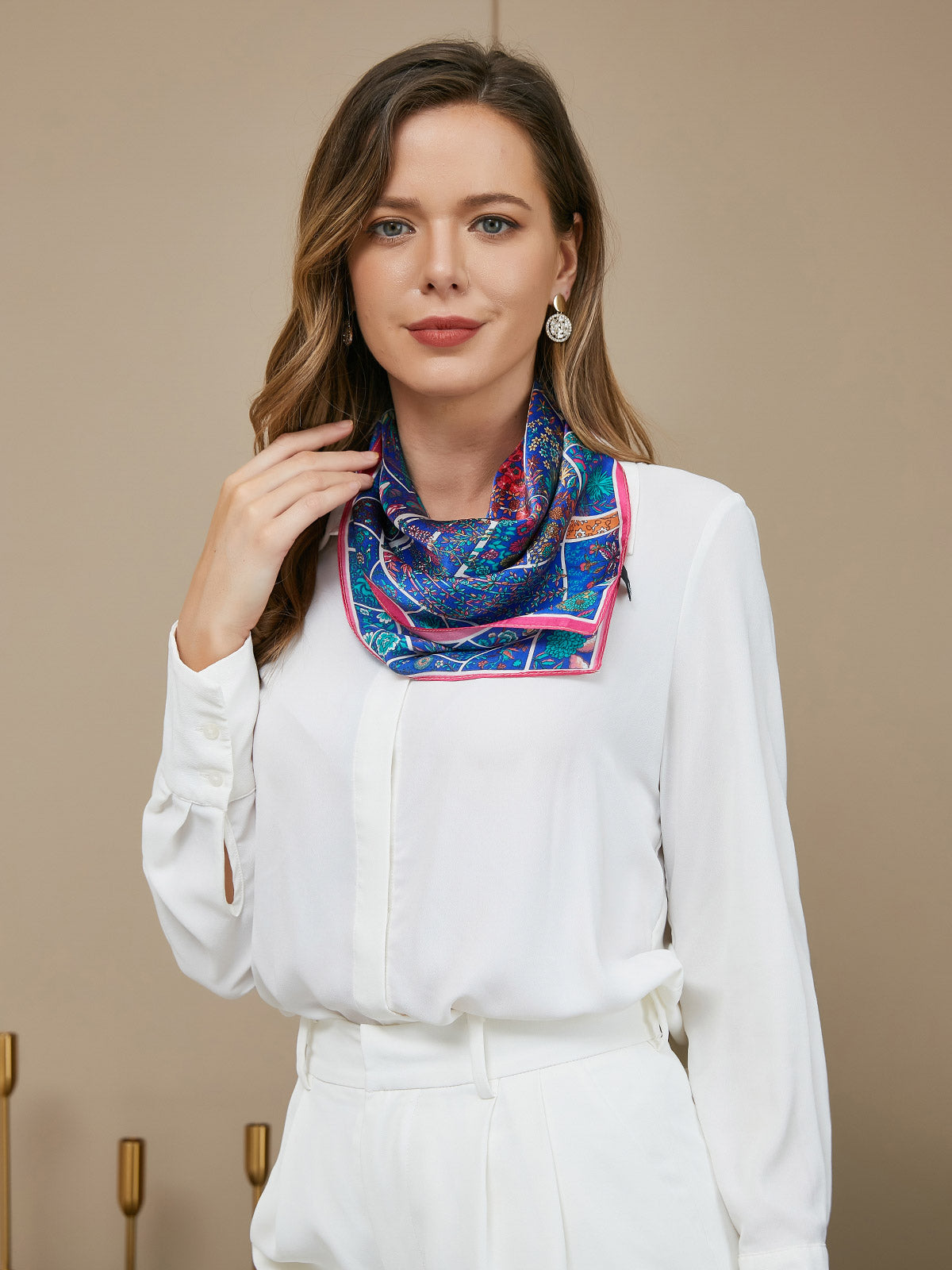 Pañuelo Estampado Floral 100% Seda Morera 53x53cm