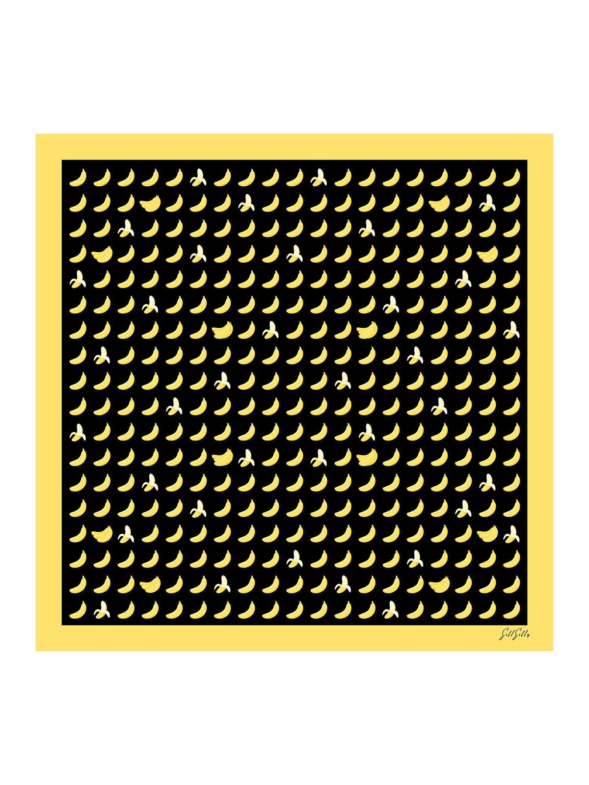 Pañuelo De Seda De Morera 100 Por Ciento Con Estampado De Banana Tamaño 90 x 90 cm