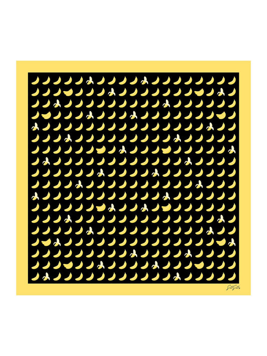 Pañuelo De Seda De Morera 100 Por Ciento Con Estampado De Banana Tamaño 90 x 90 cm