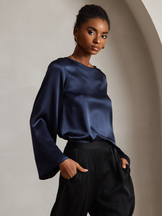 19Momme Seda Relajada Manga Larga Blusa