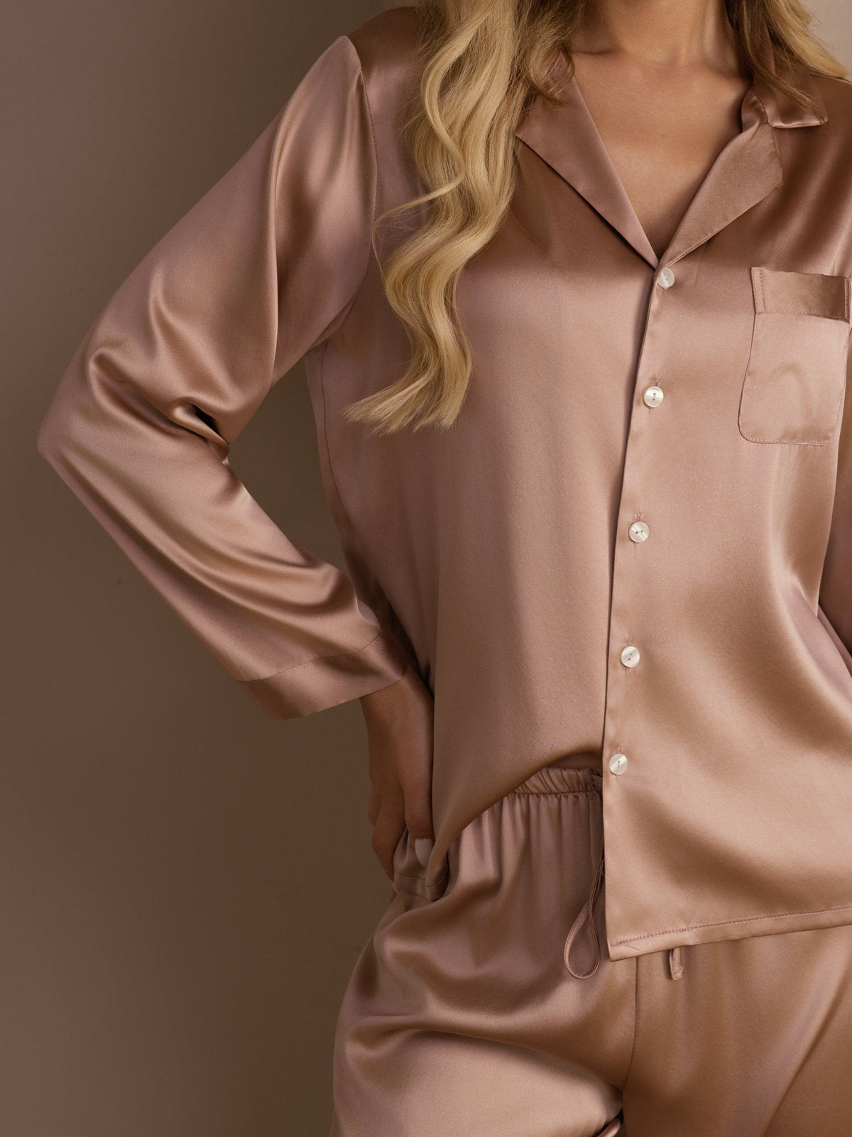 Seda Pura Button Up Pijamas de mujer