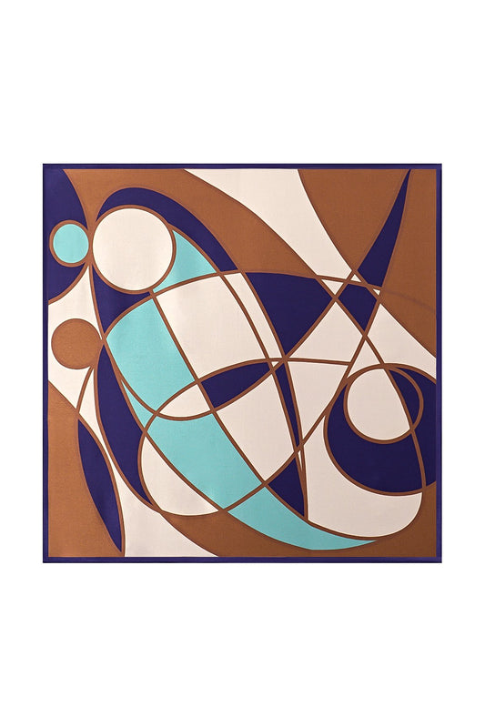 Pañuelo Cuadrado de Seda Pura con Patrón Geométrico - Tamaño 53x53cm