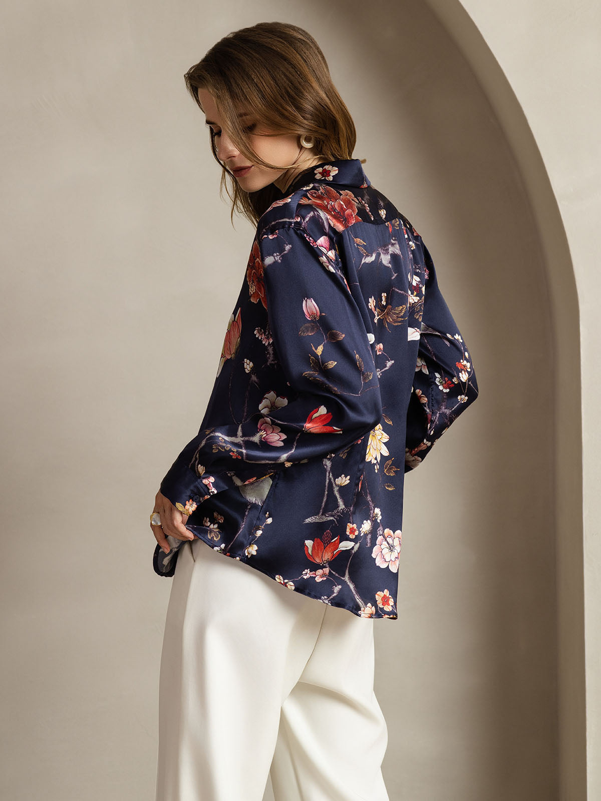 19Momme Aurora Cruz Seda con Cuello Básica  Camisa