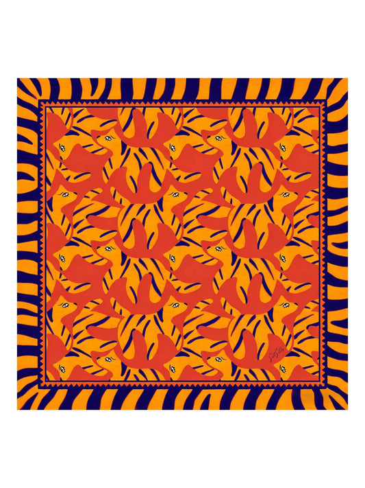 Pañuelo De Seda De Morera 100 Por Ciento Con Estampado De Perro Tamaño 90 x 90 cm