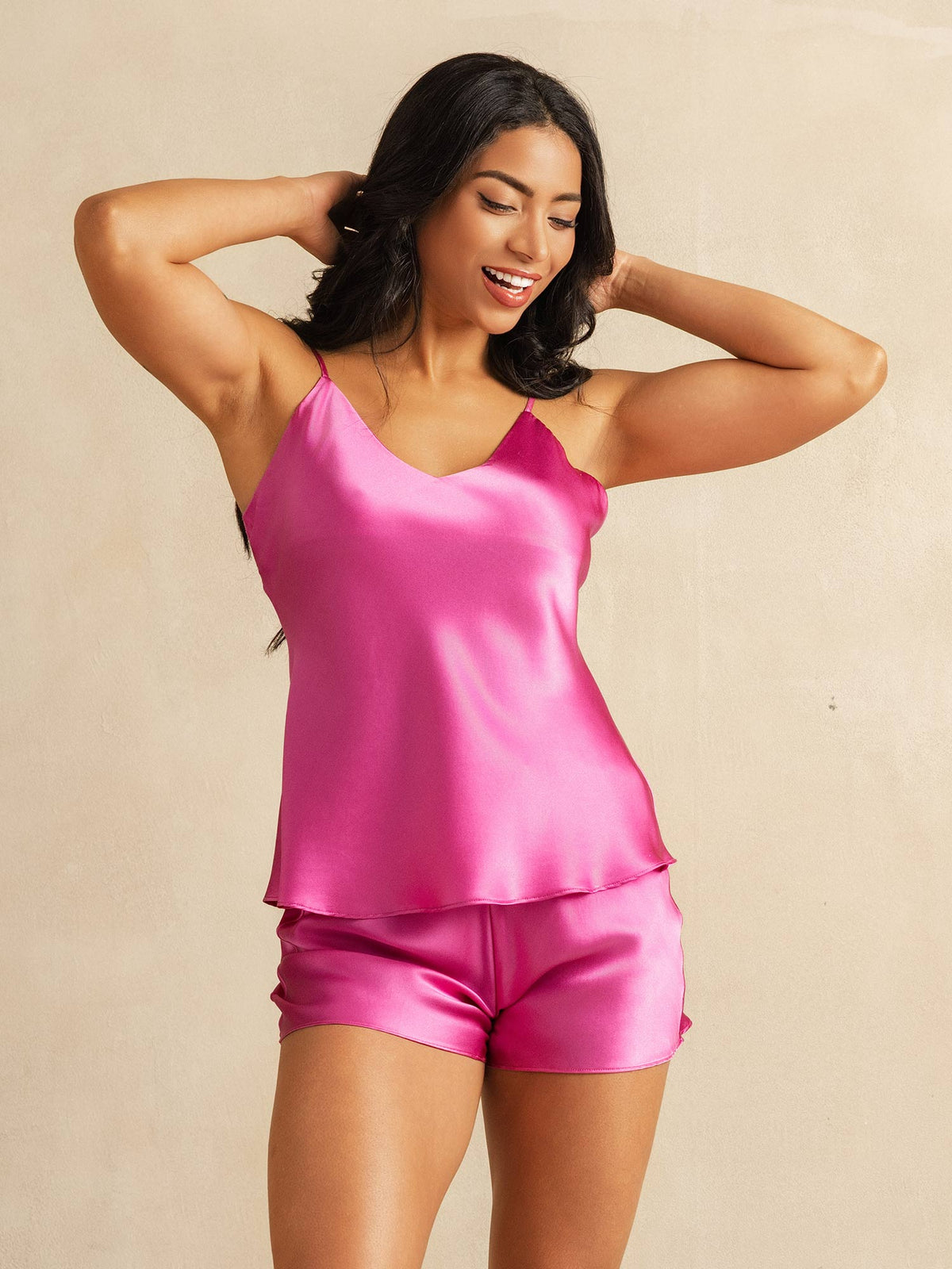 Conjunto de Camisola de Seda Pura con Tirantes Finos