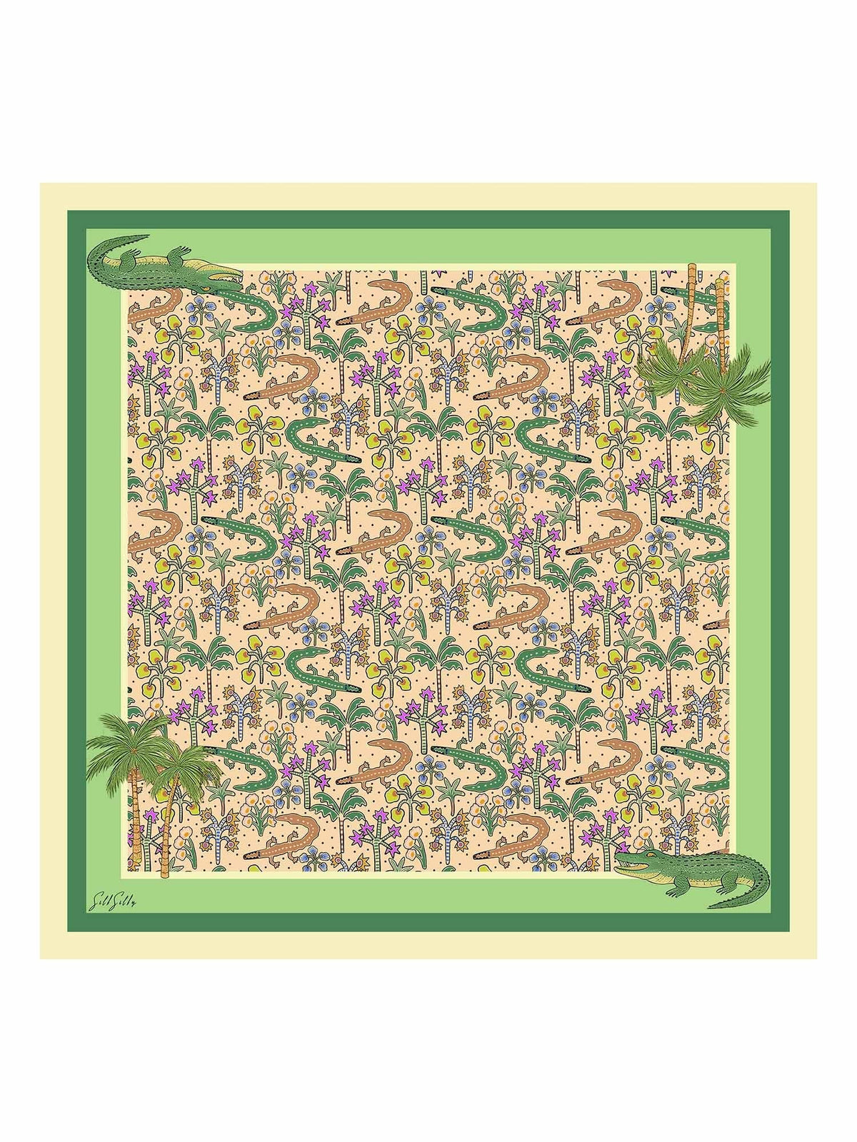 100 Seda De Morado Pañuelo Estampado Cocodrilo Tamaño 90x90cm