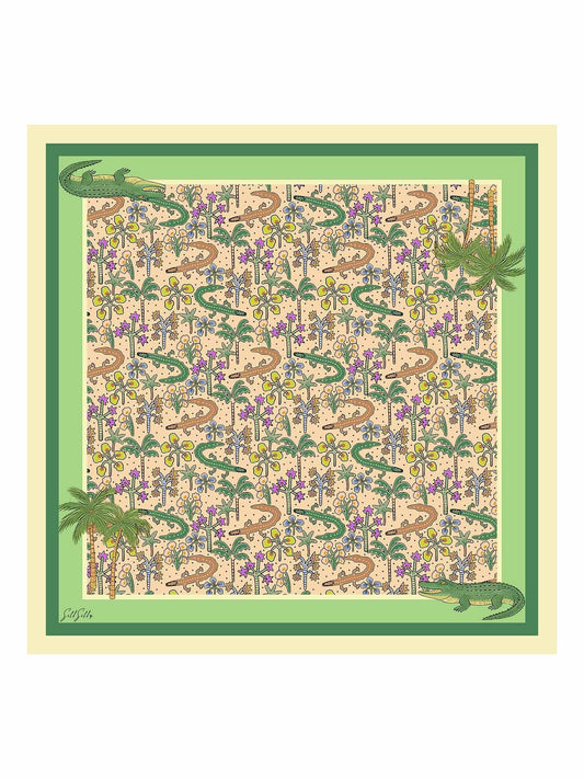 100 Seda De Morado Pañuelo Estampado Cocodrilo Tamaño 90x90cm