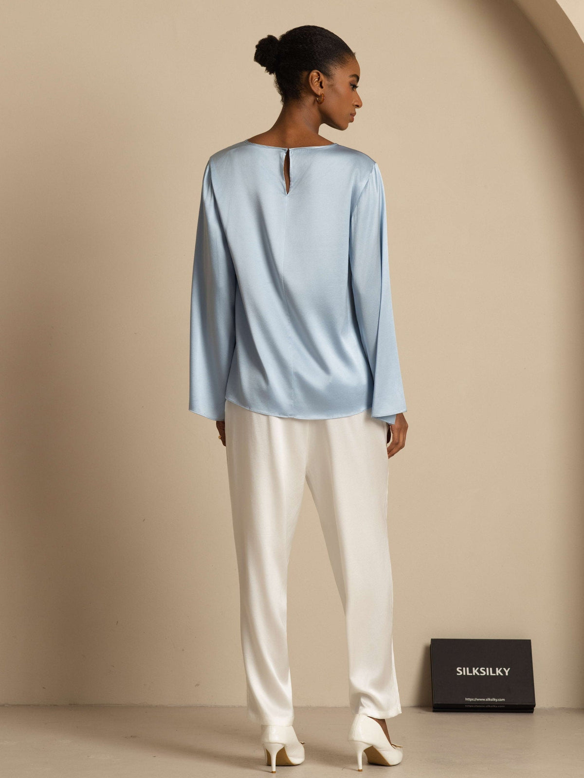 19Momme Seda Relajada Manga Larga Blusa