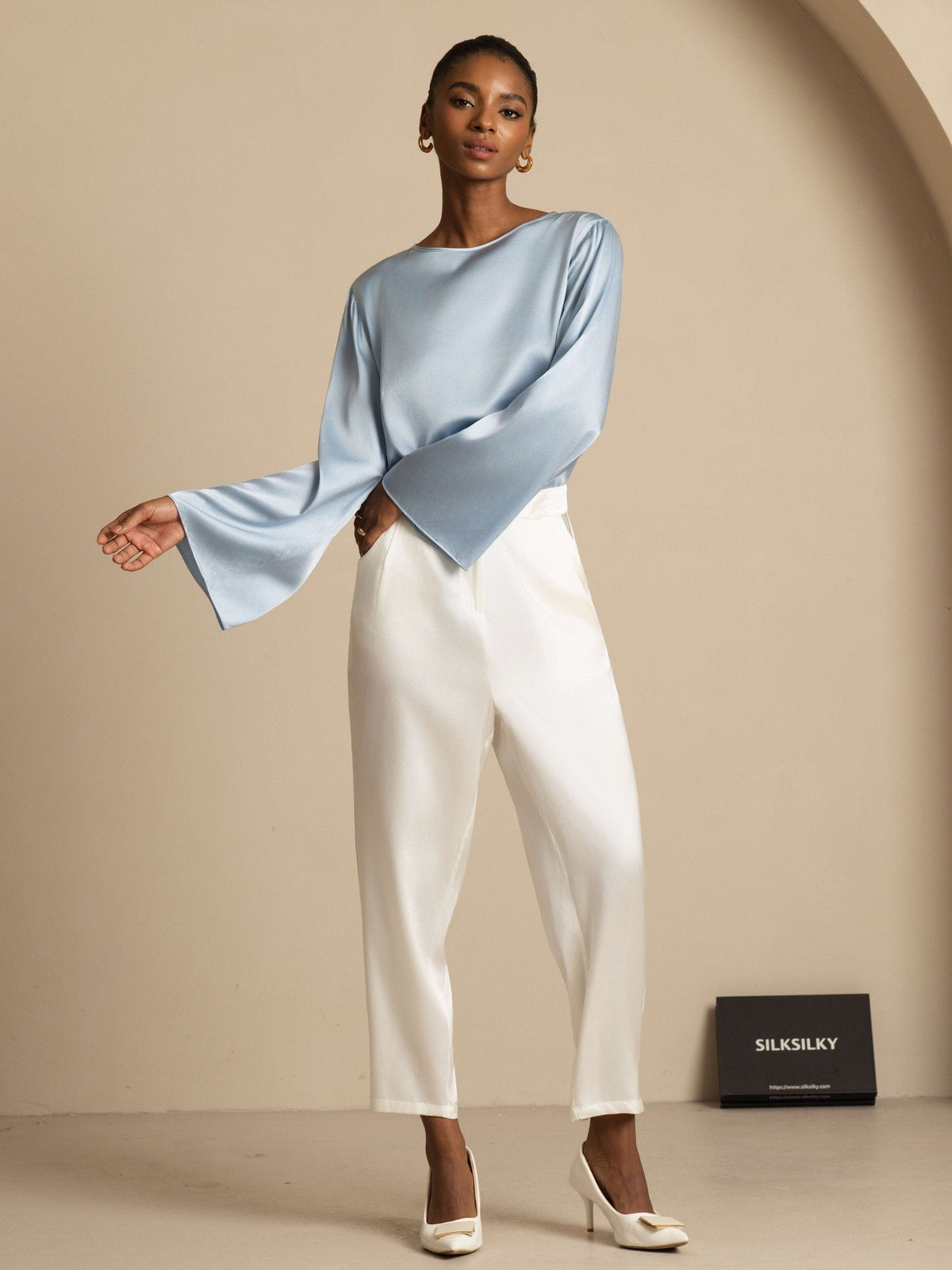 19Momme Seda Relajada Manga Larga Blusa