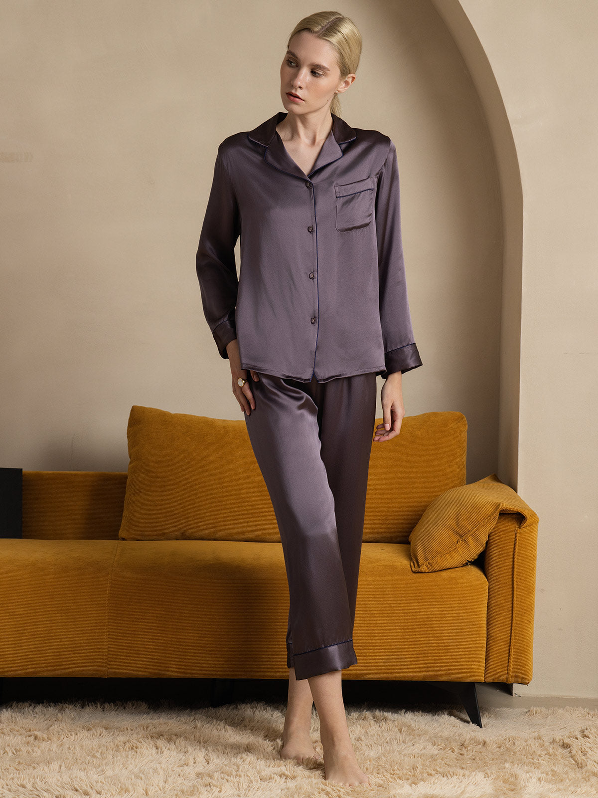 Pijama Clásico De Seda 100% De Morera Para Mujer