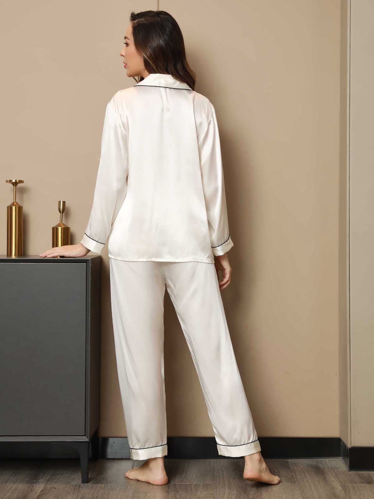 Conjunto De Pijamas De Seda Pura Con Cuello Con Muesca Y Botones