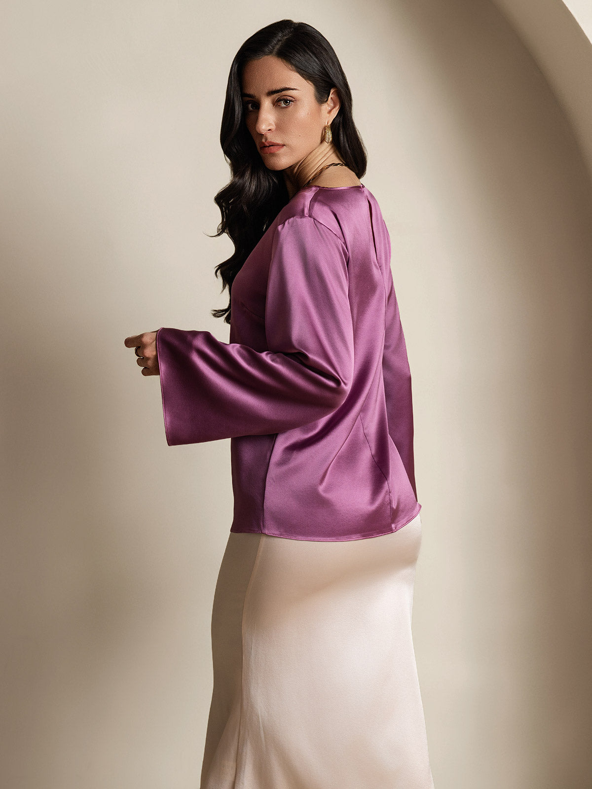 19Momme Seda Relajada Manga Larga Blusa