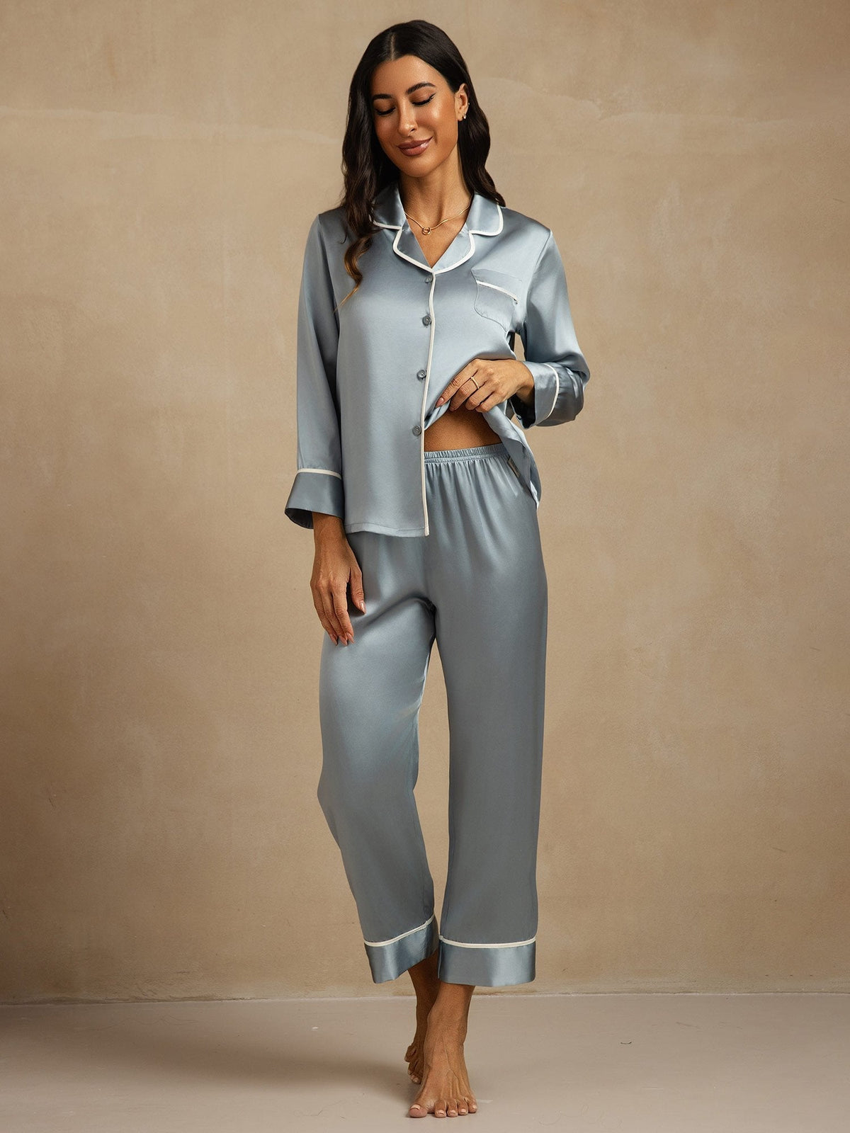 Conjunto de Pijama Clásico de Seda de Morera 100%