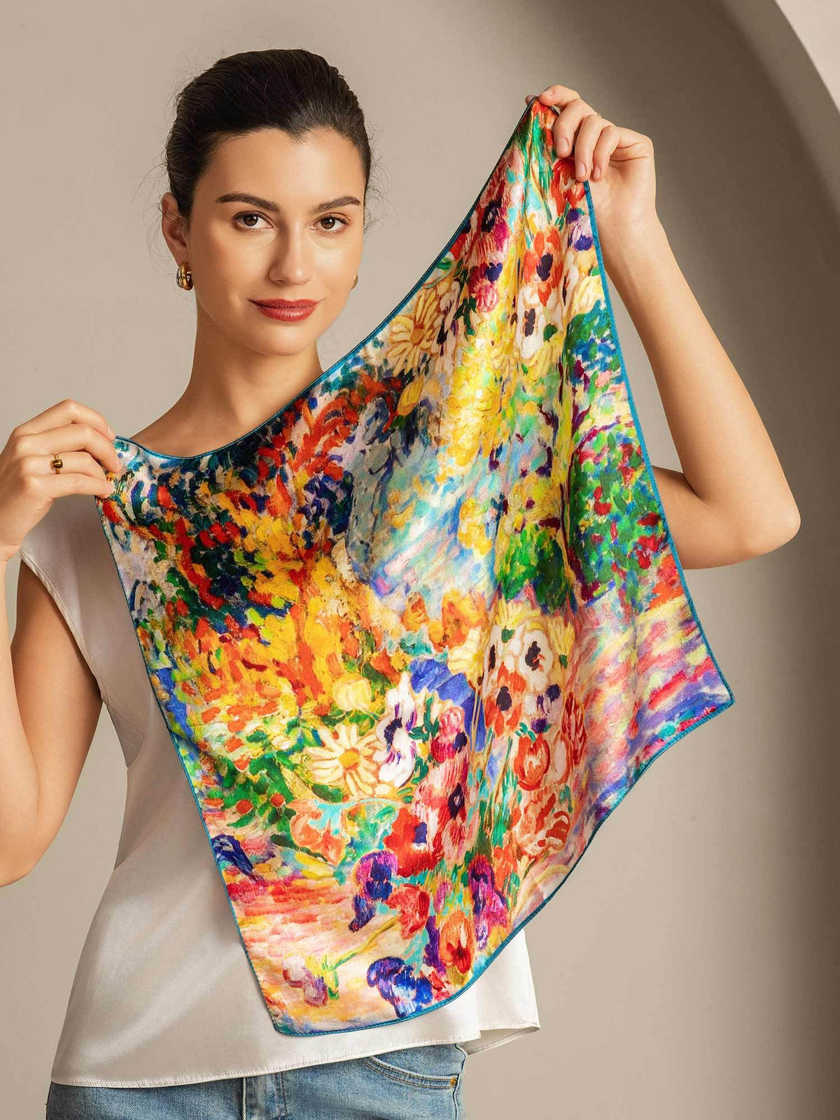 Pure Silk Pintura al Óleo Pañuelo Cuadrado - Tamaño 53x53cm