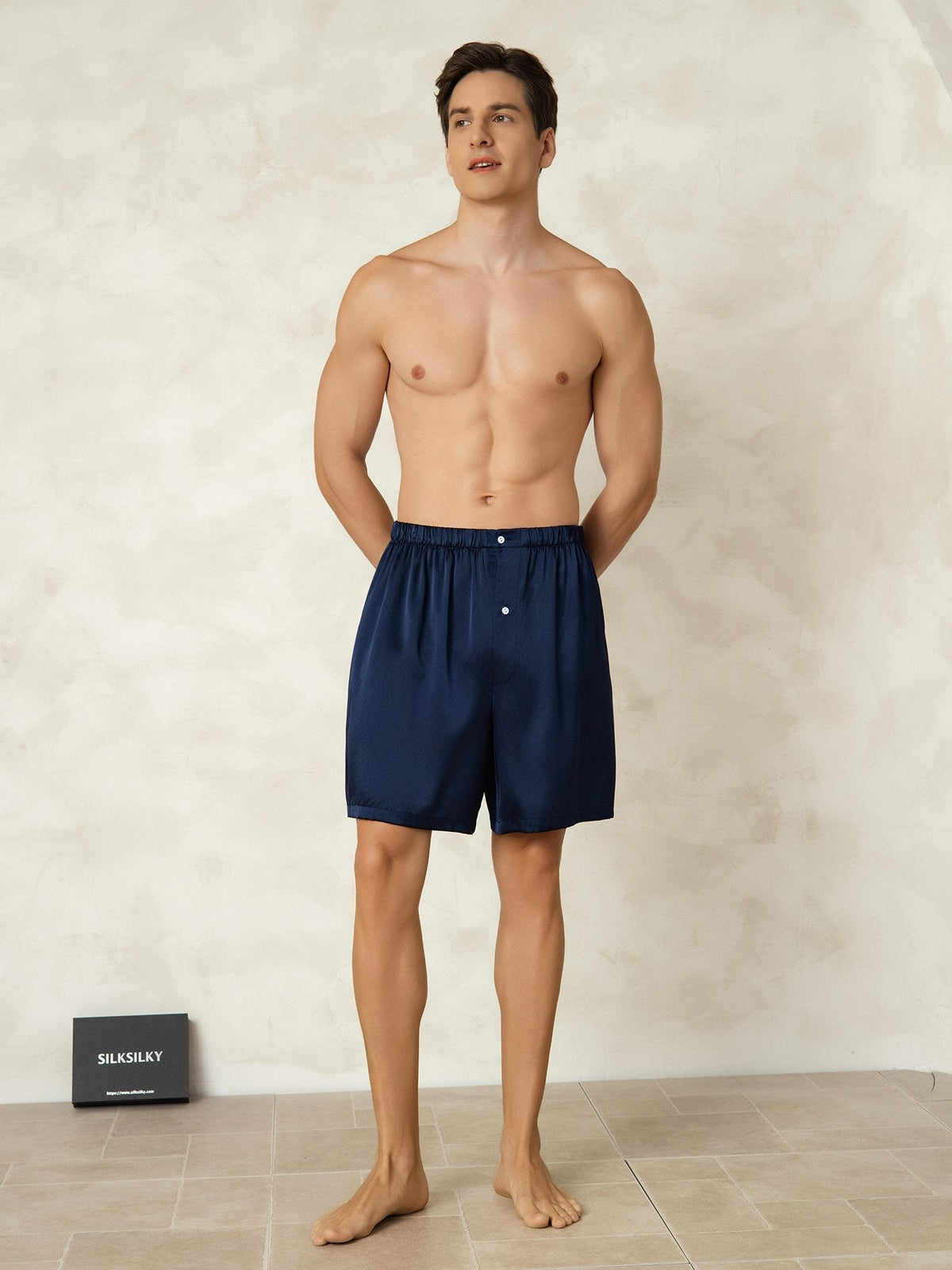 Pura Seda Cintura Elástica Pantalones Cortos De Dormir Para Hombre