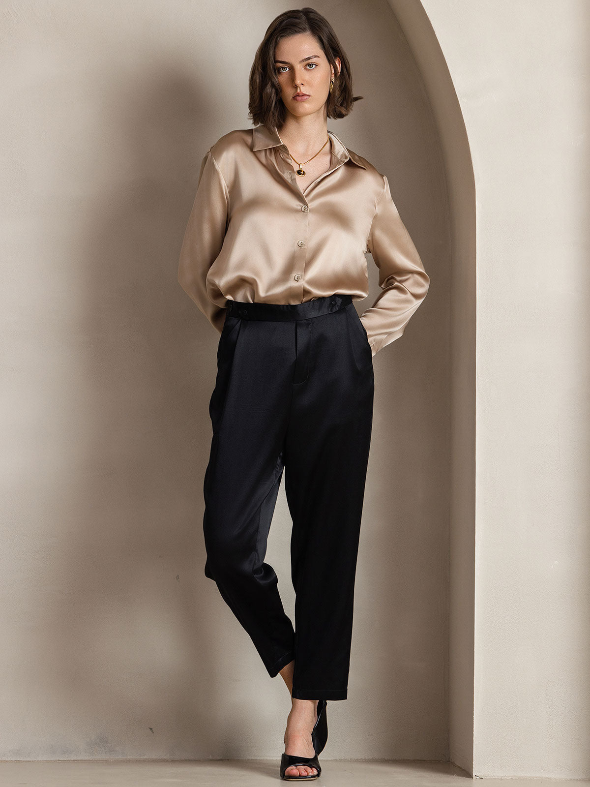 19Momme Aurora Cruz Seda con Cuello Básica  Camisa