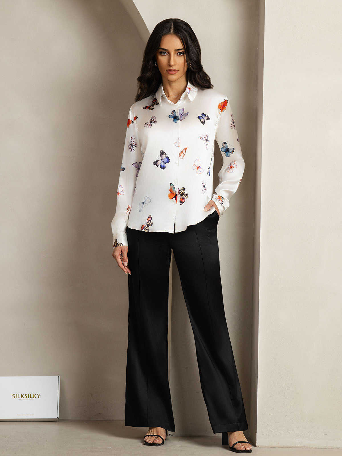 19Momme Aurora Cruz Seda con Cuello Básica  Camisa
