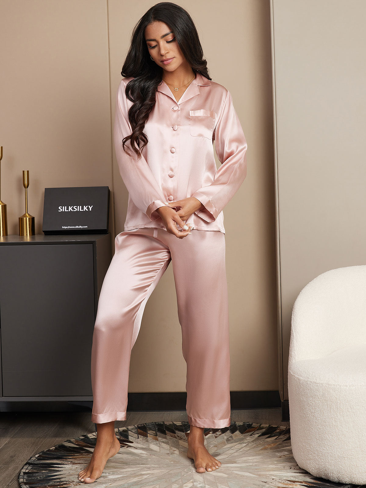 Seda Pura Button Up Pijamas de mujer