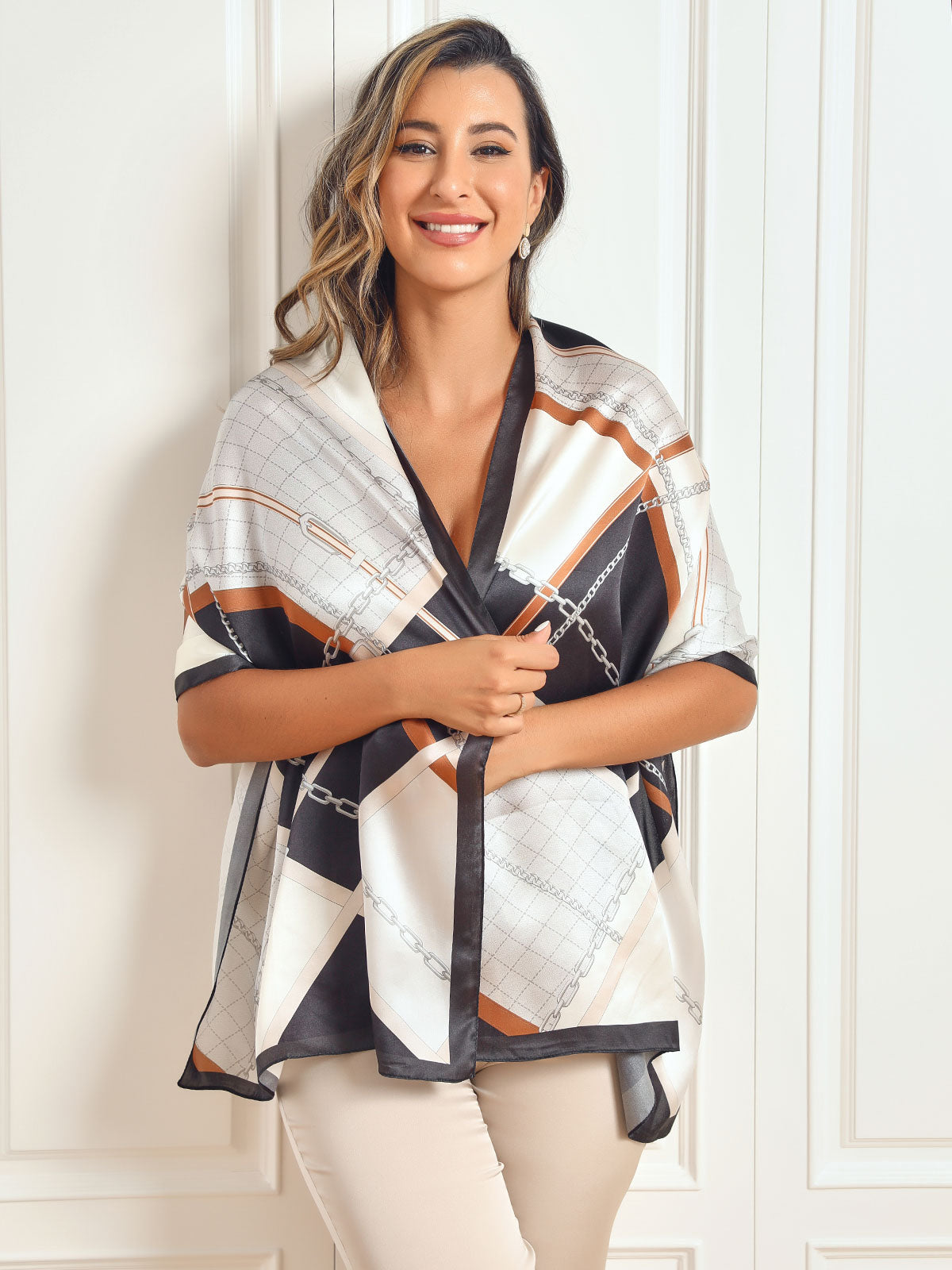 Pañuelo Mantoncillo Rectangular Estampado 100% Seda Morera 170x53cm