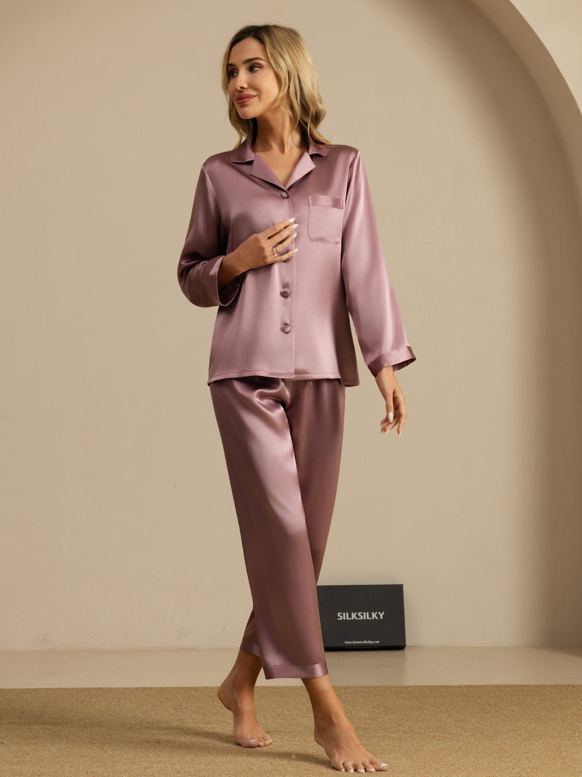 Seda Pura Button Up Pijamas de mujer