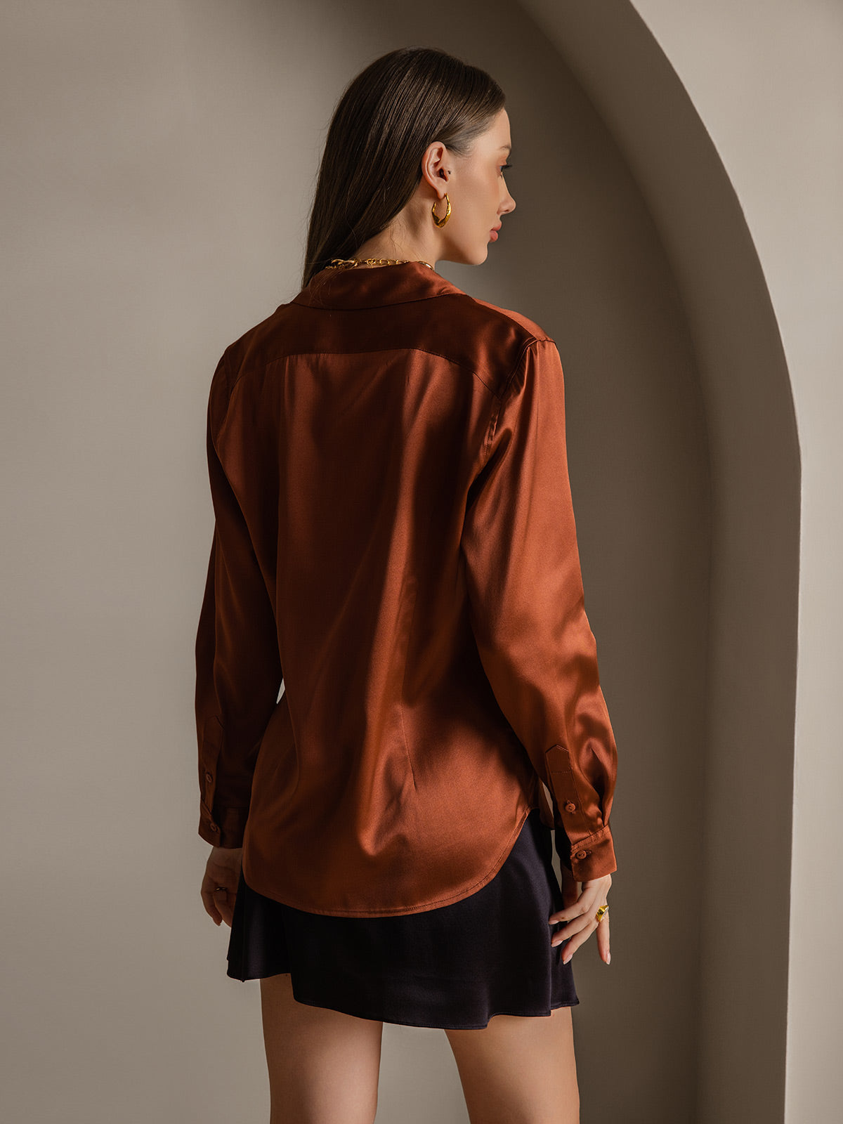 19Momme Aurora Cruz Seda con Cuello Básica  Camisa
