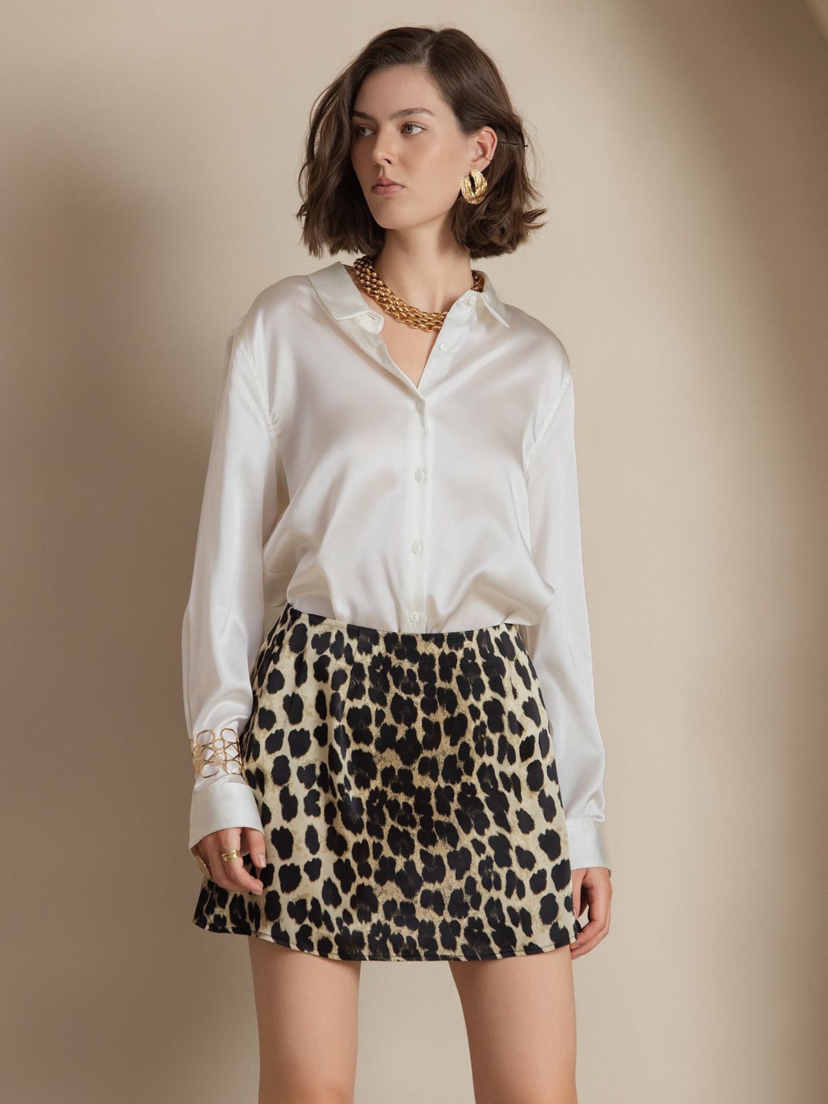 19Momme Aurora Cruz Seda con Cuello Básica  Camisa