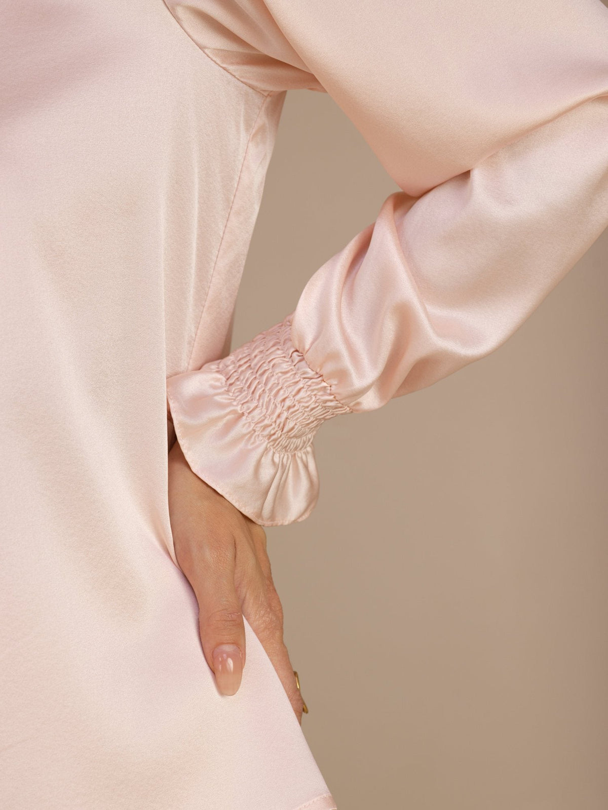 Blusa De Seda Mujer 19 Momme Con Escote Abierto Y Manga Larga