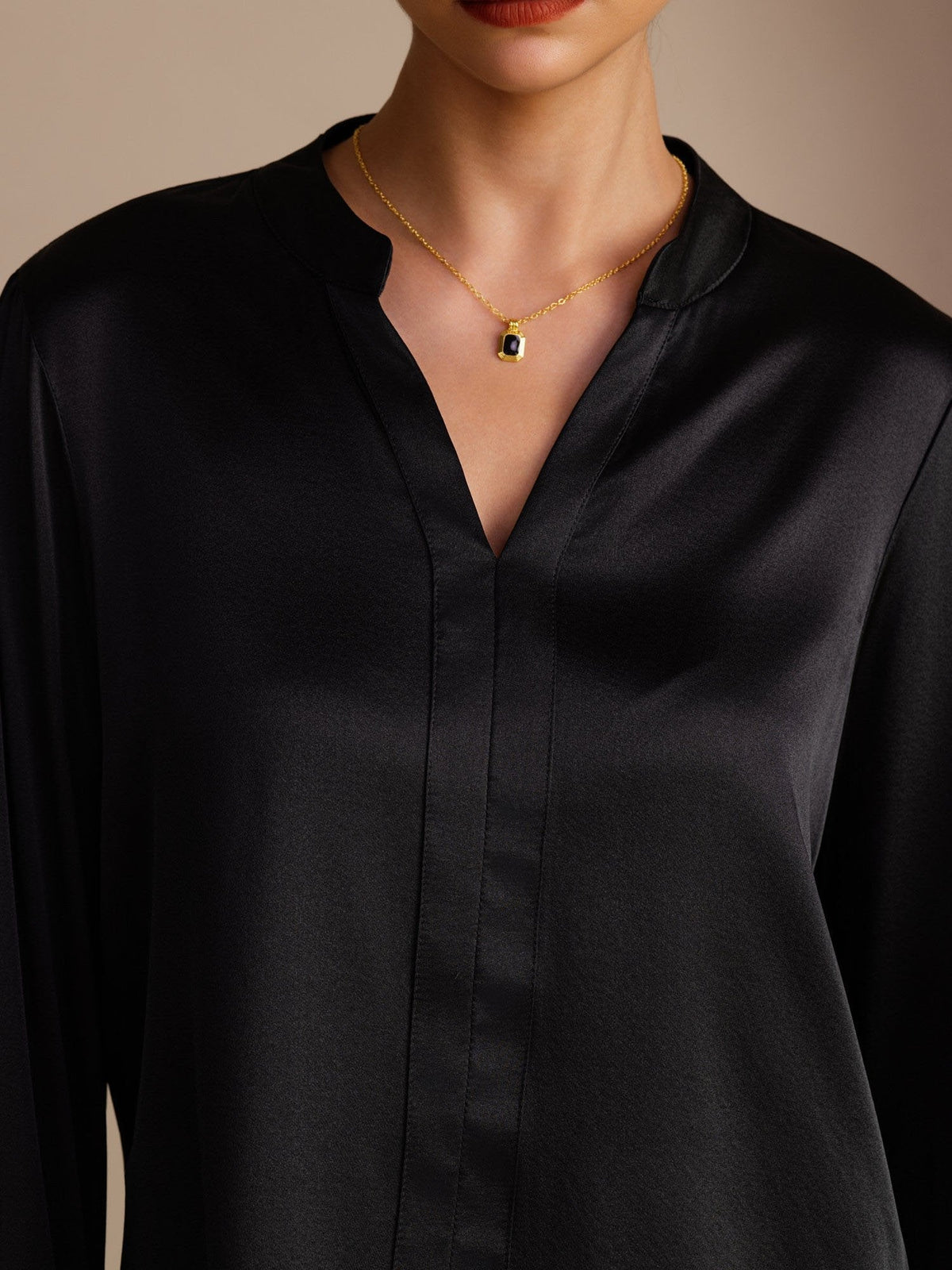 Blusa De Seda Mujer 19 Momme Con Escote Abierto Y Manga Larga