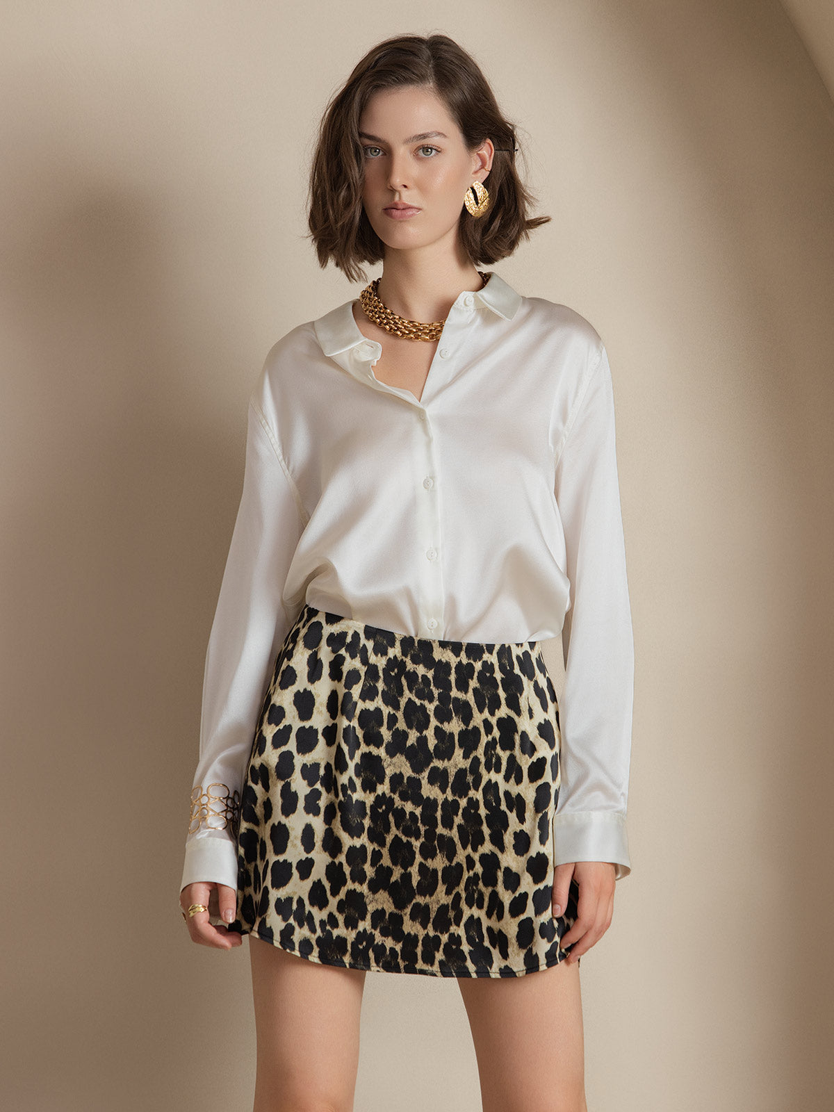 19Momme Aurora Cruz Seda con Cuello Básica  Camisa