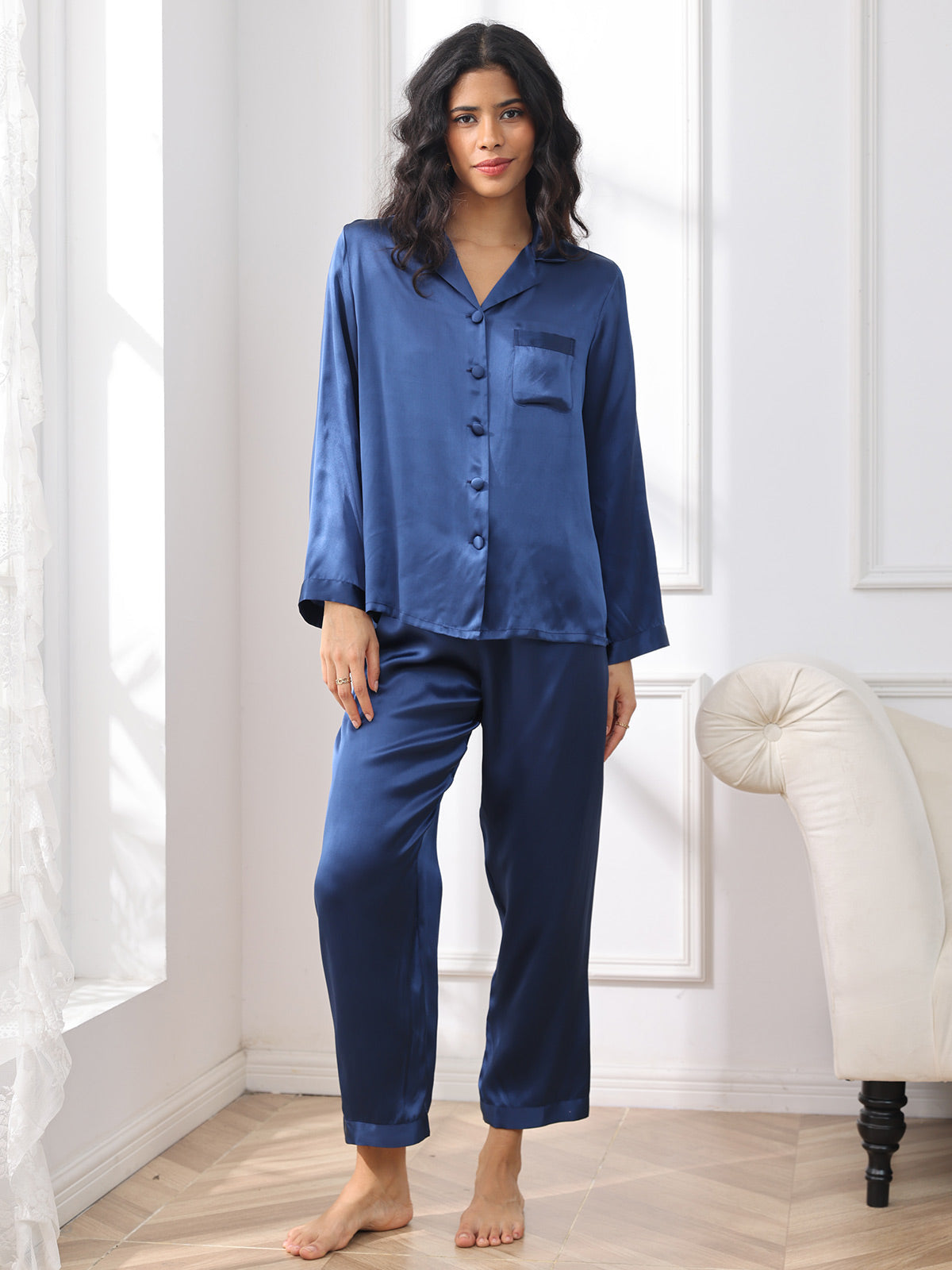 Seda Pura Button Up Pijamas de mujer