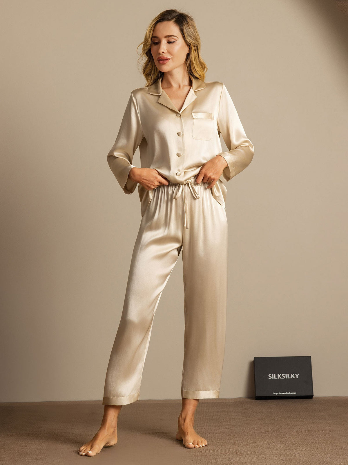 Seda Pura Button Up Pijamas de mujer