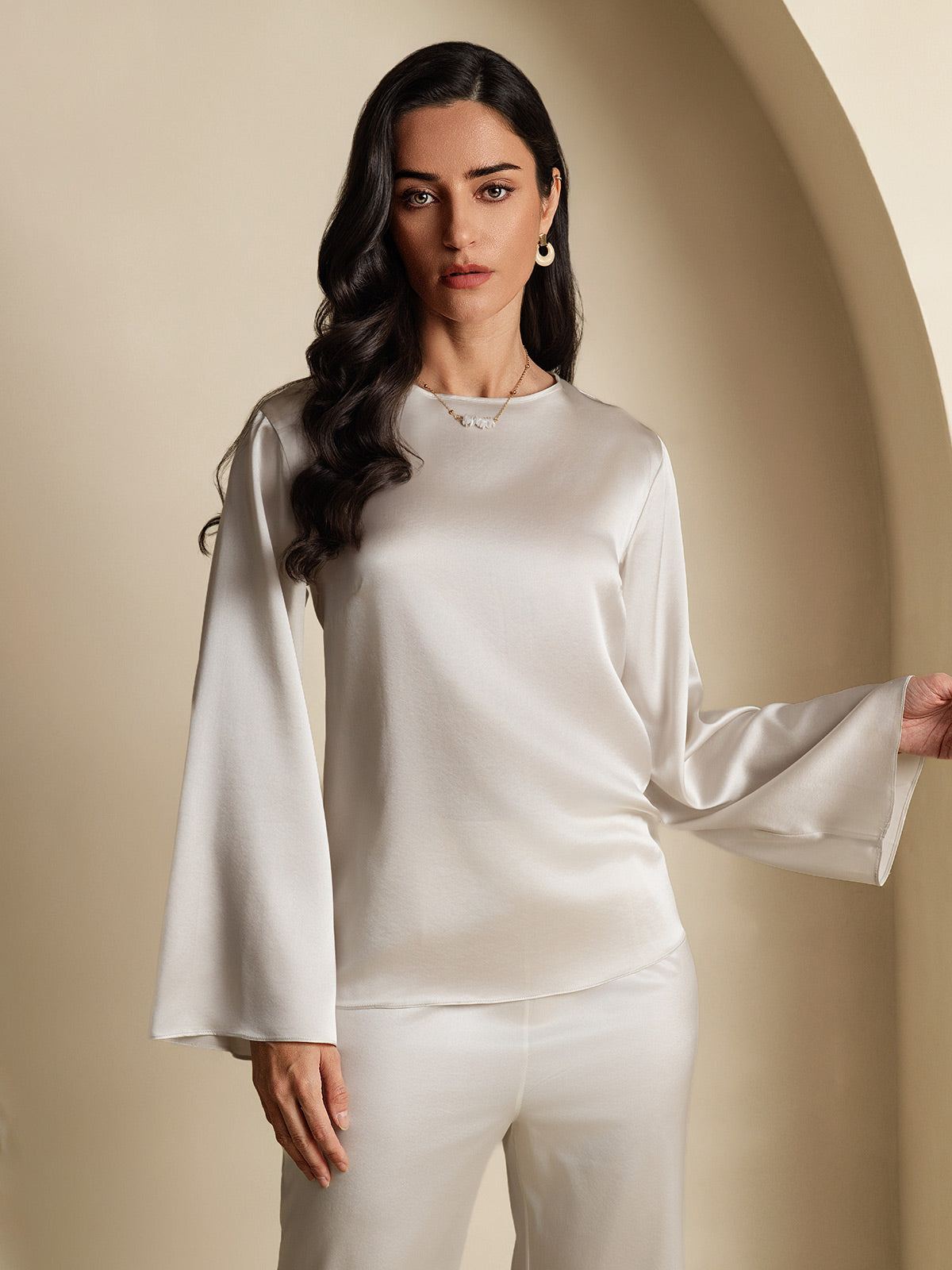 19Momme Seda Relajada Manga Larga Blusa