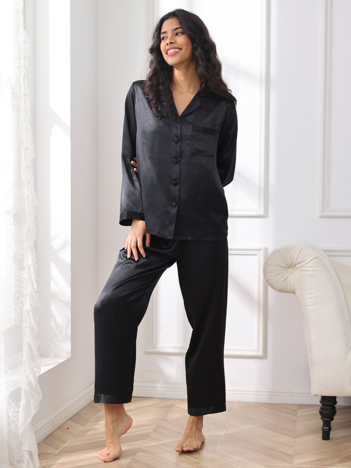 Seda Pura Button Up Pijamas de mujer