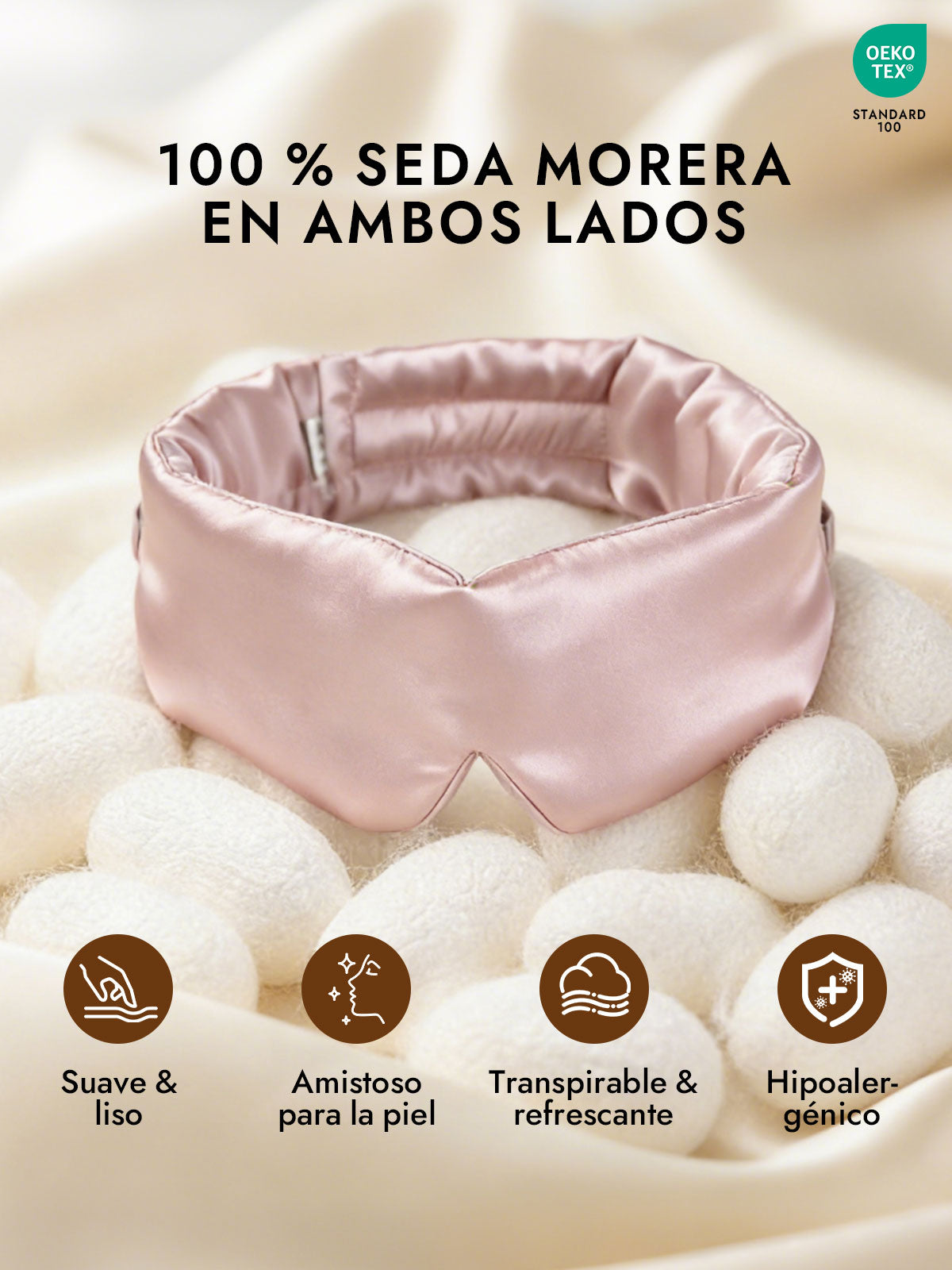 Elegante antifaz para dormir de seda de una pieza