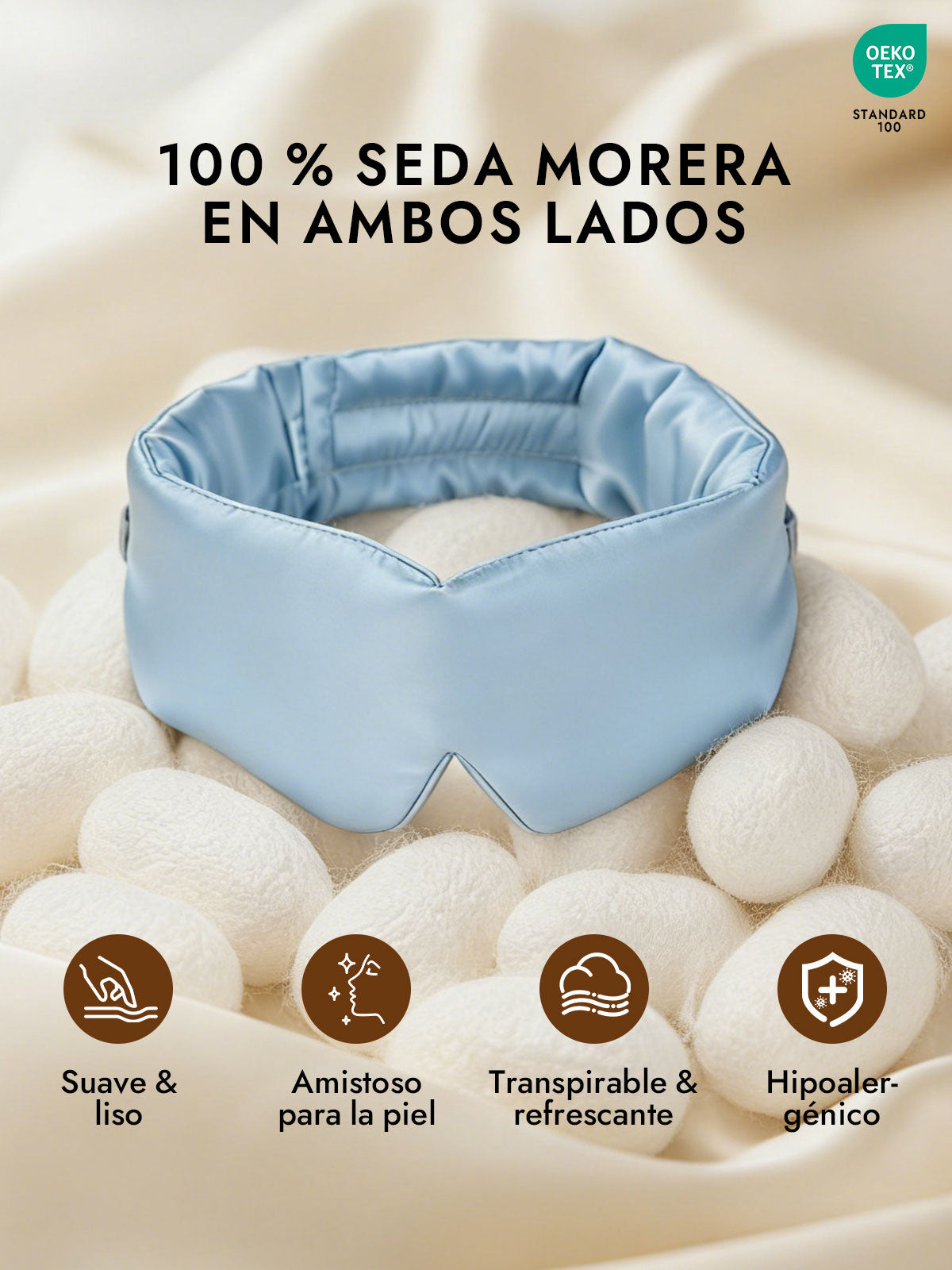 Elegante antifaz para dormir de seda de una pieza