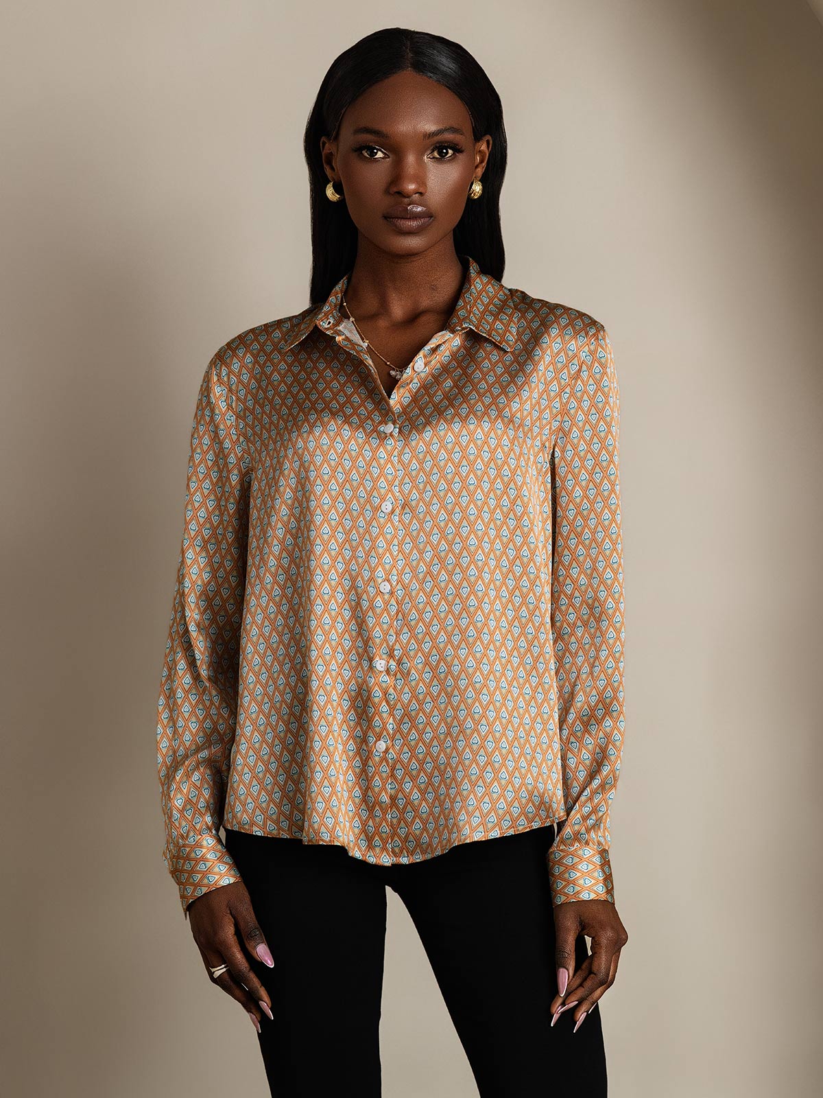19Momme Aurora Cruz Seda con Cuello Básica  Camisa