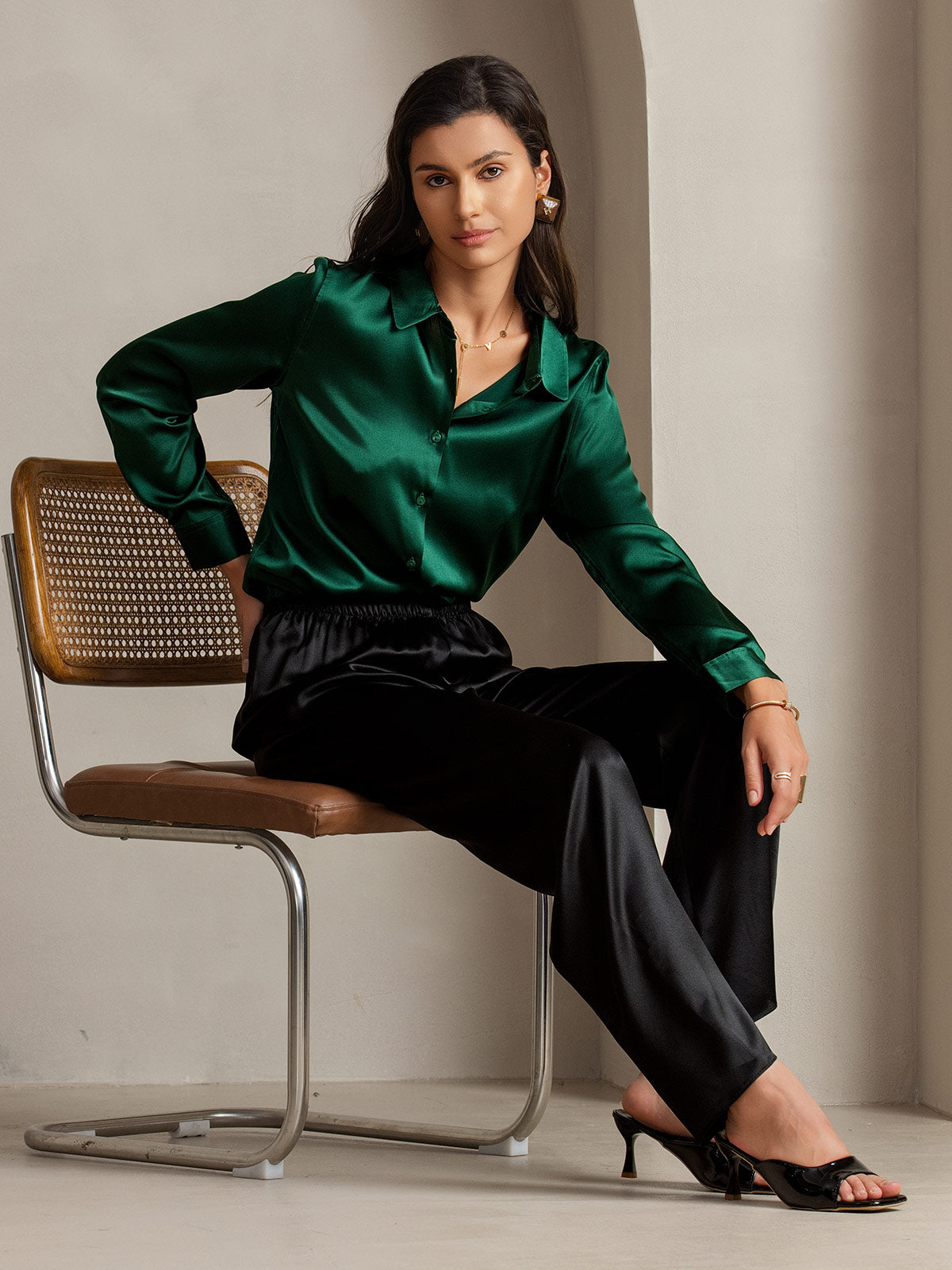 19Momme Aurora Cruz Seda con Cuello Básica  Camisa