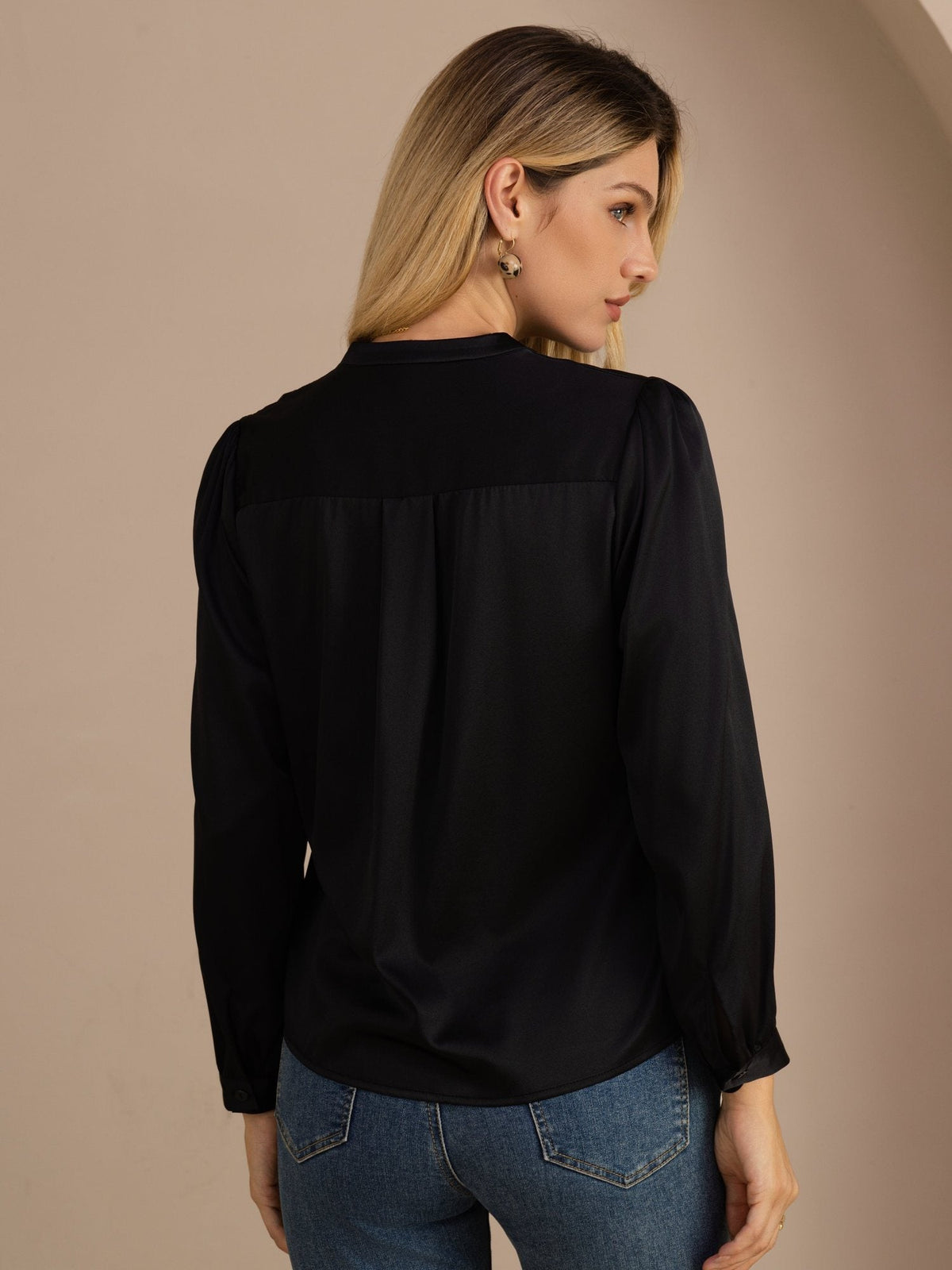 Blusa De Seda Mujer 19 Momme Con Escote Cruzado Y Manga Larga
