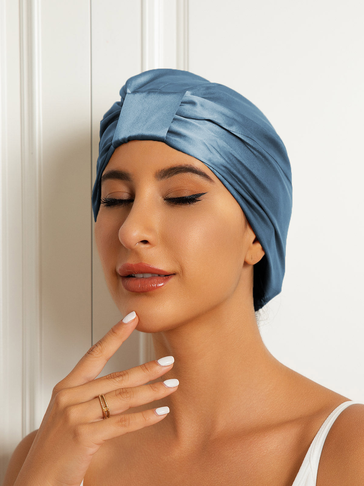 Gorro turbante de noche de doble capa de seda pura